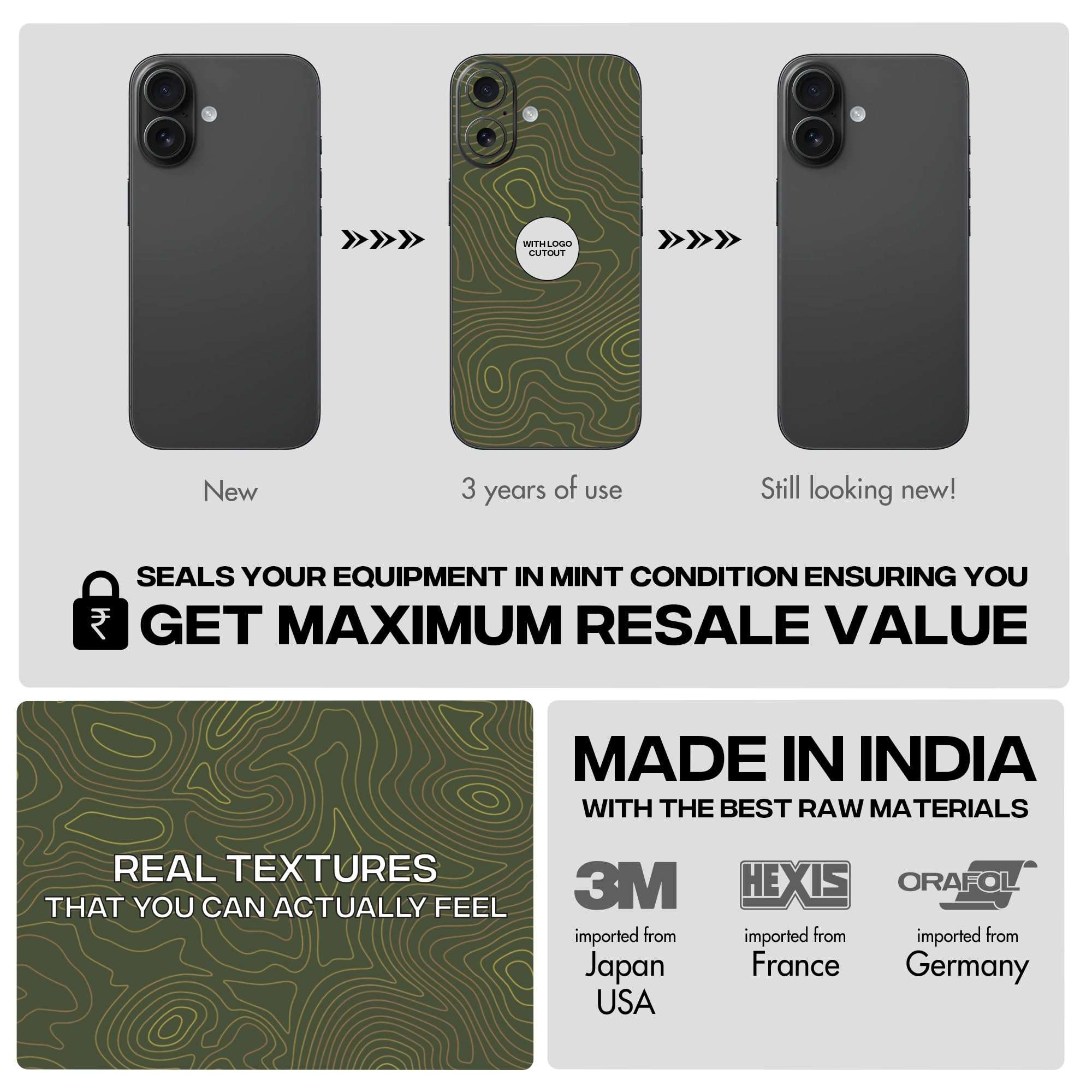 Capes India Mobile Phone Skins Compatible with Apple iPhone 16 | Not a Cover/Case | Protective Film Vinyl Sticker (Terrain, Full Body Skin) 6