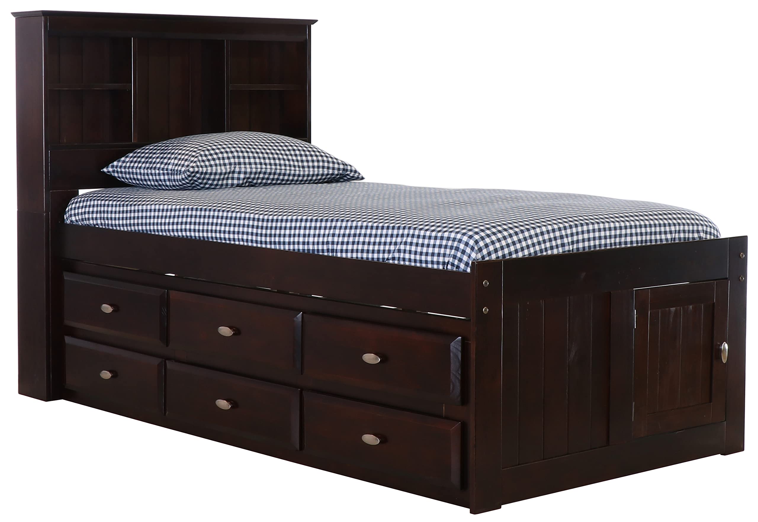 OS Home and Office Furniture Model 82920K6-22 Twin Bookcase Bed with Six Drawers in Dark Espresso