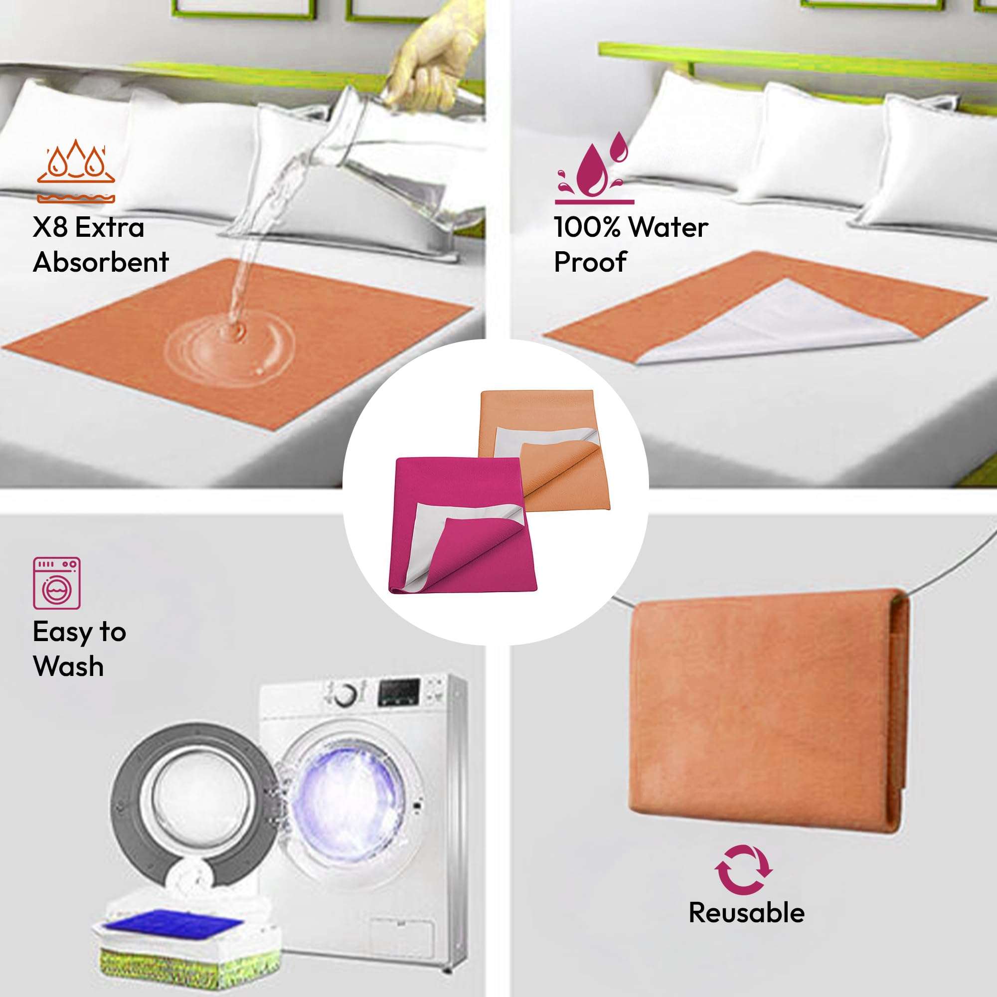 StarAndDaisy Waterproof Quick Dry Sheet, Bed Pad Anti-Piling Fleece Extra Absorbent Washable Mattress Protector| Baby Bed Protector Sheet for Toddler Children. (Pink & Orange, 50X70 CM) 6