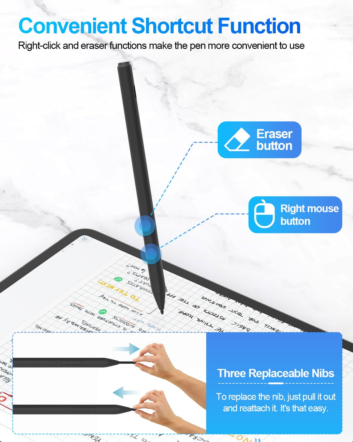 Surface Pro Pen Stylus - Stylus Pen for Microsoft Surface Pro 7/11/10/9/8/X/6/5/4/3, Surface Pen for Surface Go 2/3/4/Book/Studio/Microsoft Surface Laptop (2024) Windows 11 Copilot+ PC Surface Stylus 5