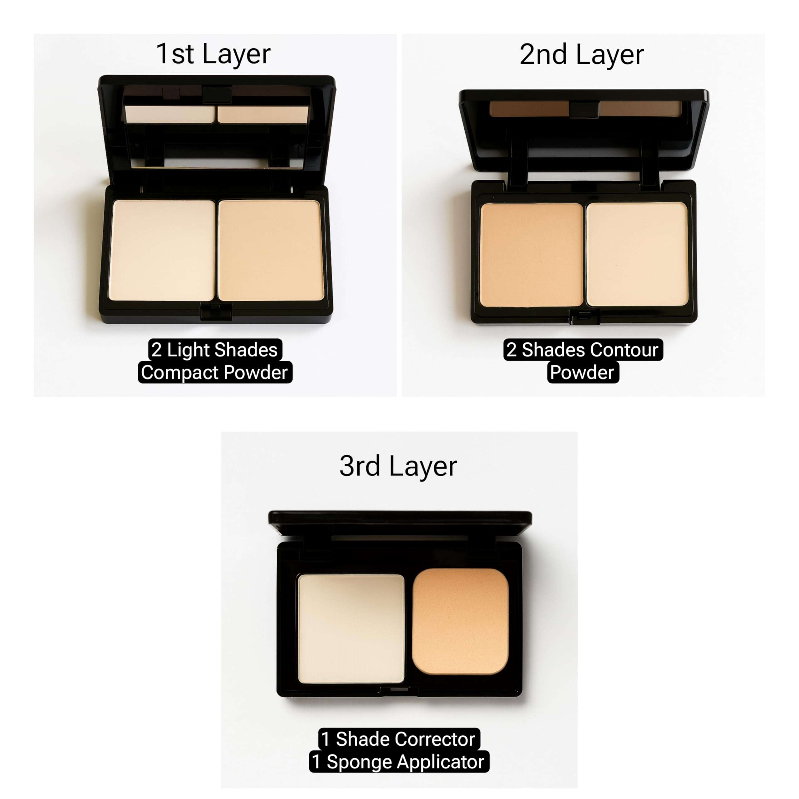 Bajajbeautyshop 5-in-1 Compact Powder Palette with Sponge Applicator | 3 Layer Concealer, Contour & Face Powder Combo | Lightweight, Soft Matte Formula for All Skin Types & Indian Skin Tones 3