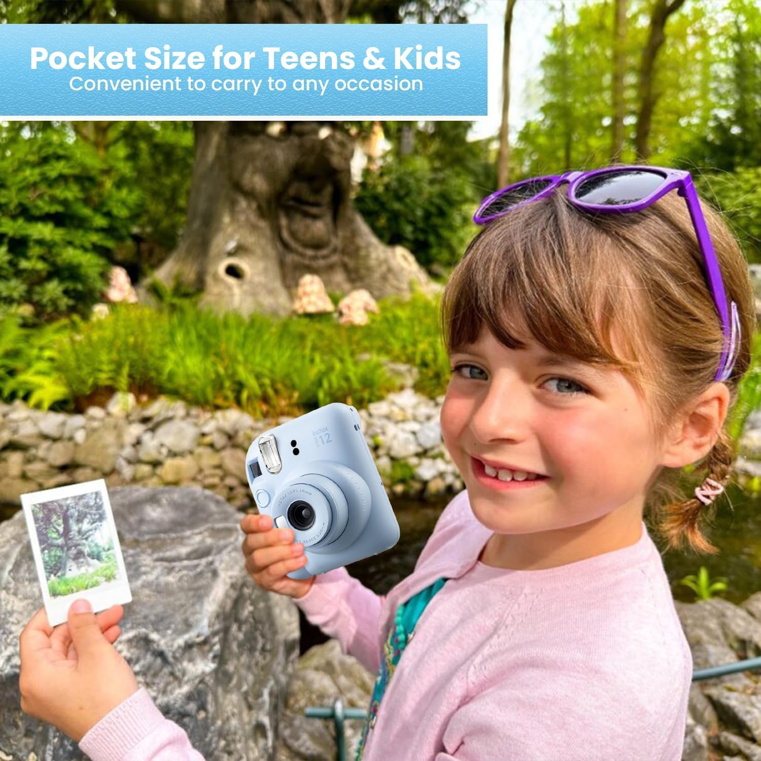 Fujifilm Instax Mini 12 Instant Camera Bundle - Includes 20 Shots Film, Custom Case, Deluxe 60-Pocket Photo Album & BluebirdSales Accessories - Auto Exposure, Selfie Mirror, Pastel Blue 3