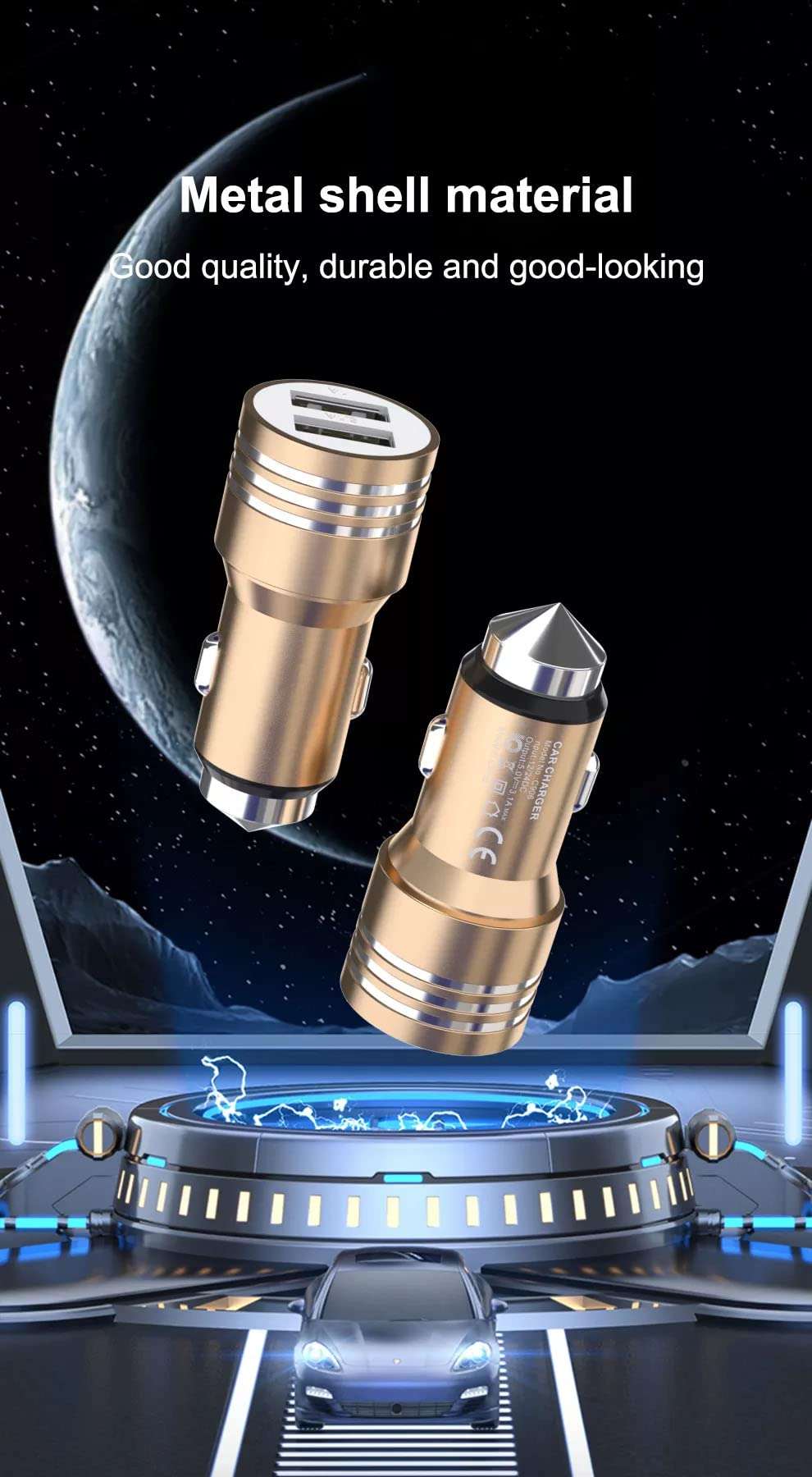 GoSale Car Charger for Karbonn A81, Karbonn Fashion Eye, Karbonn Titanium High 2 S203, Karbonn Sparkle V, Karbonn Titanium S205, Karbonn Machone Titanium S310 Car Charger Adapter | High Speed Rapid Fast Metel Dual USB Port Car Mobile Charger With 1 Meter Micro USB Fast Charging Cable (3.1 Amp, KC4, Multi) 4