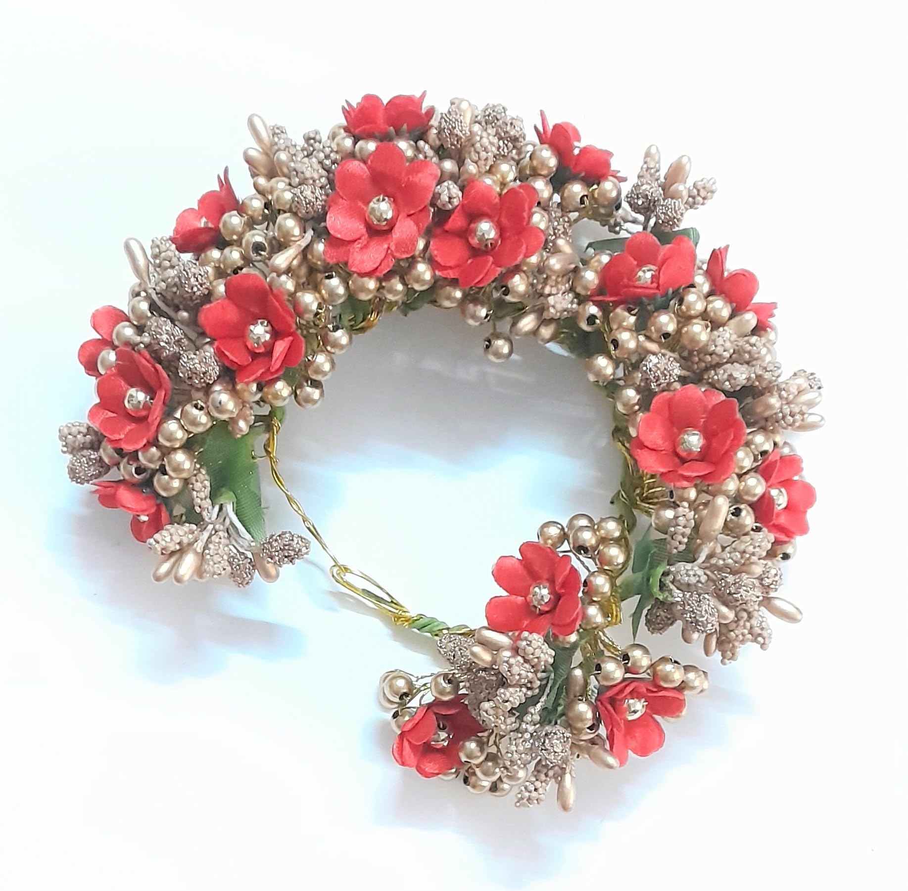 H2T Pink Artificial Floral Gajra with Golden Pollens (HG-36P)