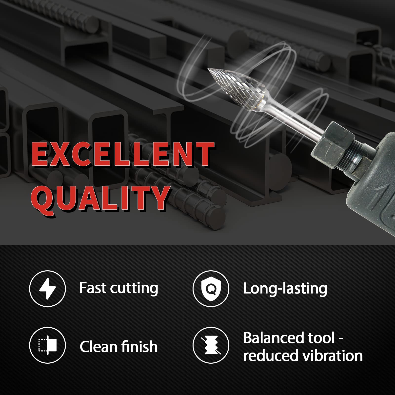 S&F STEAD & FAST Carbide Burr with 1/4” Shank 1/2” Cutter Dia 1” Length, Professional Grade Tungsten File, Die Grinder Bit for Metals, Rotary File Tree Pointed Shape, Grinding Burr bit 5