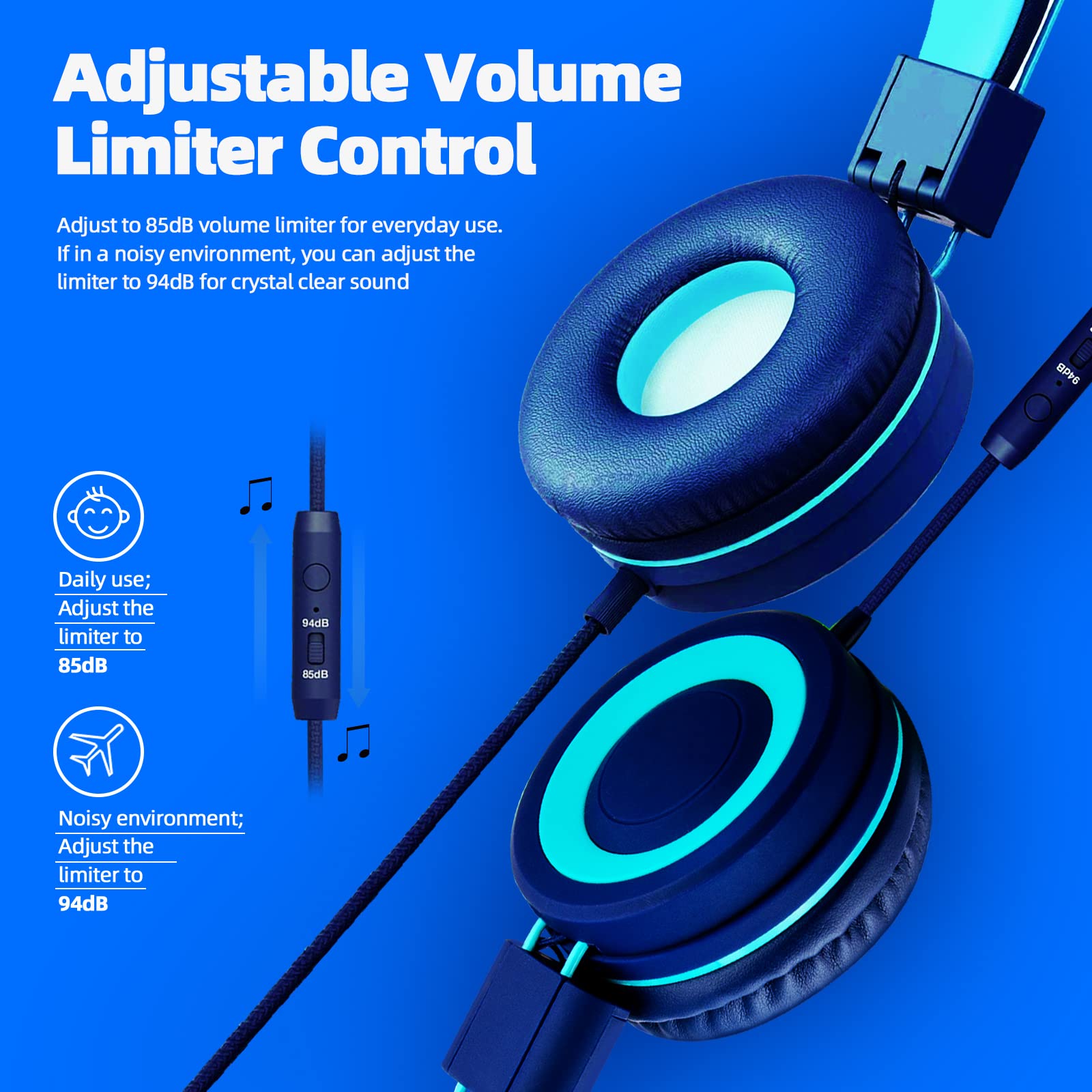 Kids Headphones Wired, Wired Headphones with Microphone, Volume 91dB, 3.5mm Jack for iPad/Kindle/Fire/Girls/Boys/School/Travel - White Grey 4