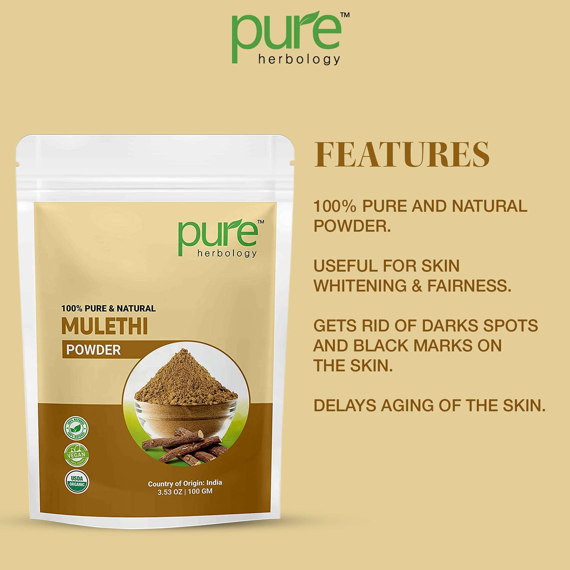 Pure Herbology Pure & Natural Mulethi Powder For Body, Skin and Hair, Licorice Powder - 200gm 3