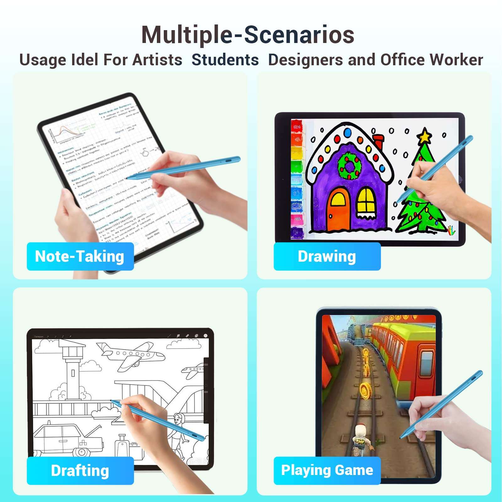 Stylus Pen for Apple iPad Pencil - Pen for iPad 10th 9th 8th 7th 6th Generation Palm Rejection for Apple Pen Compatible 2018-2022 iPad Mini 6th 5th iPad Air 5th 4th 3rd Gen iPad Pro 11-12.9 Inch Cyan 5