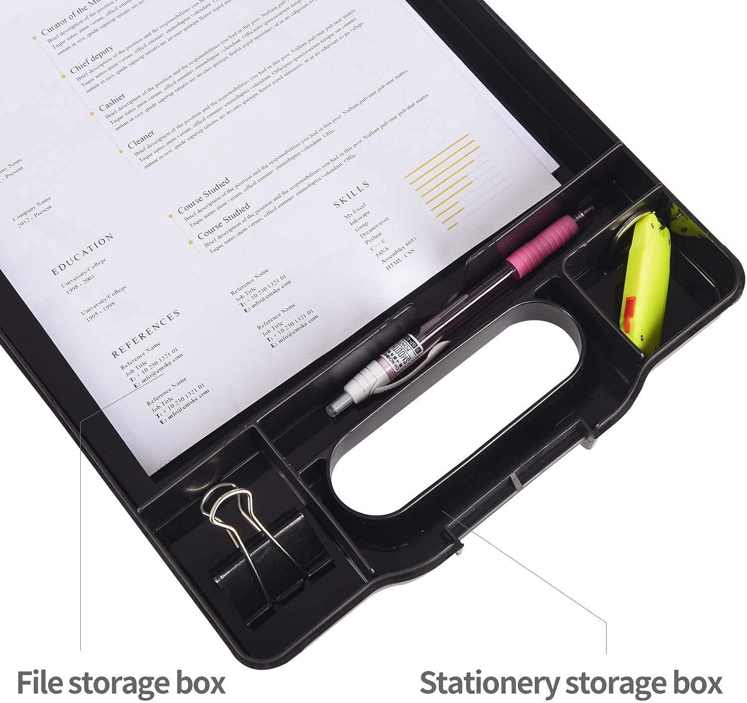 Juflix Storage Clipboard A4 Plastic Clipboard Storage Box with Pen Compartment Slim Clipboard Folder Black Clipboard Case Paper Holder Storage Clipboard Portable Writing Clipboard for Paper Documents 6