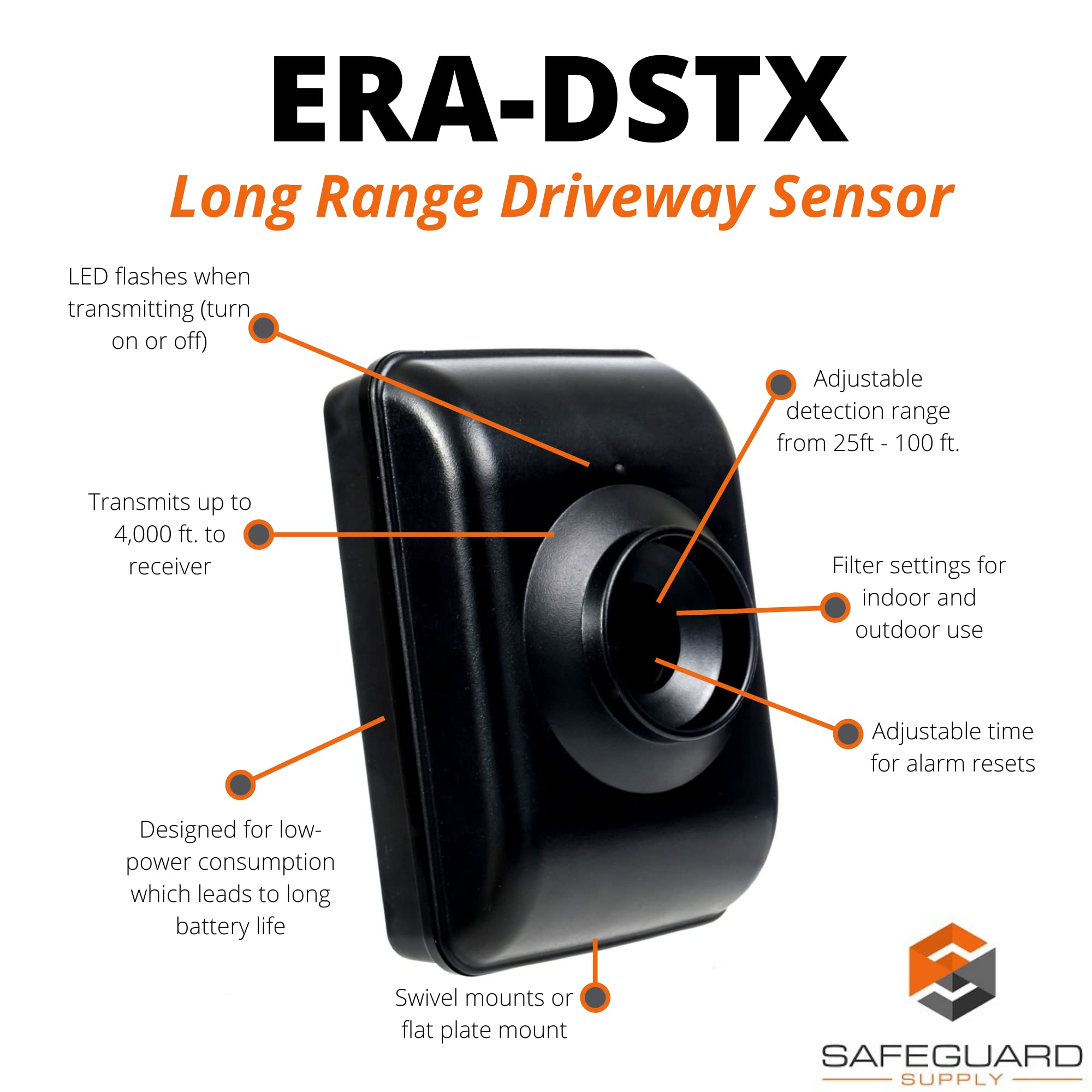 Safeguard Supply ERA Wireless Doorbell & Wireless Driveway Alarm Bundle - 1 Driveway Sensor 1 Wireless Door Chime Receiver 1 Long Range Wireless Doorbell Push Button/Door Contact Transmitter 6