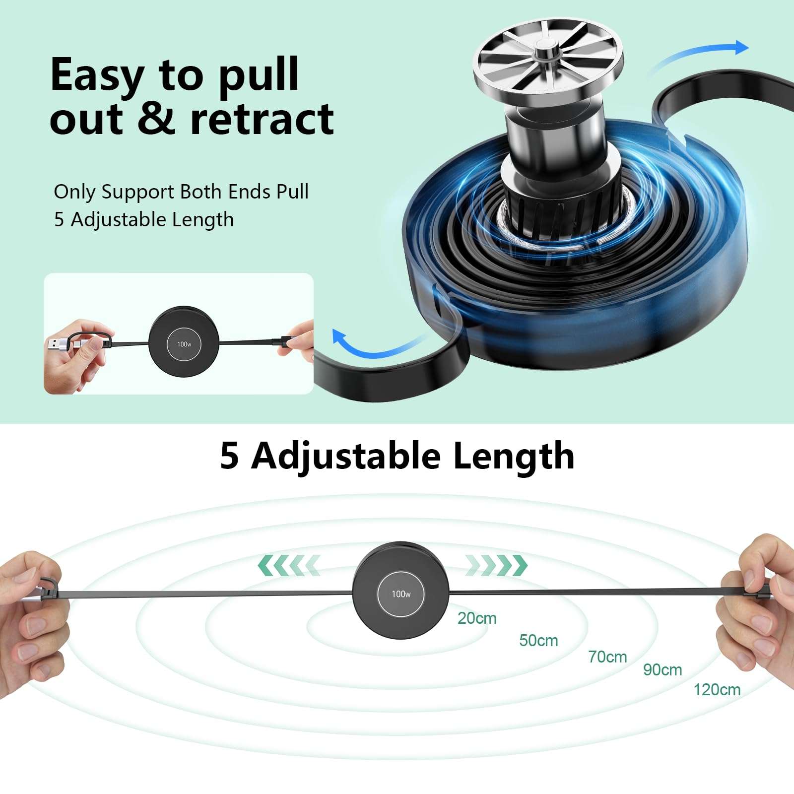 USB C Retractable Multi 5-in-1 USB A/Type C to Lightnning+USB C+Micro iPhone Charging Cable,100W+27W+10W PD Fast Multiple Charger Cord for iPhone 15 14 13 12/Samsung S23/iPad Pro/MacBook-Black 6