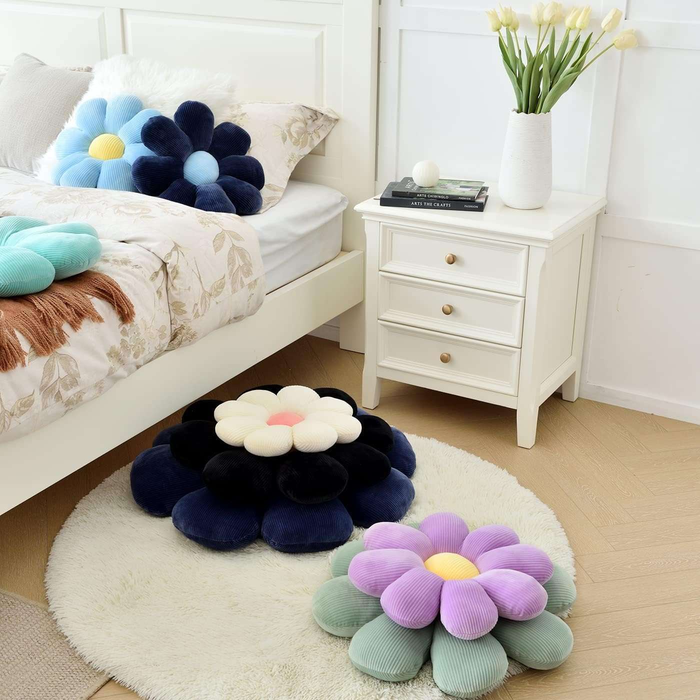 AVSHUB Flower Floor Pillow Flower Shape Cushion Cute Seating Pad Sunflower Chair Cushion Oversized Throw Pillow for Home Decoration Kids Girls Women Gifts (Blue) 4