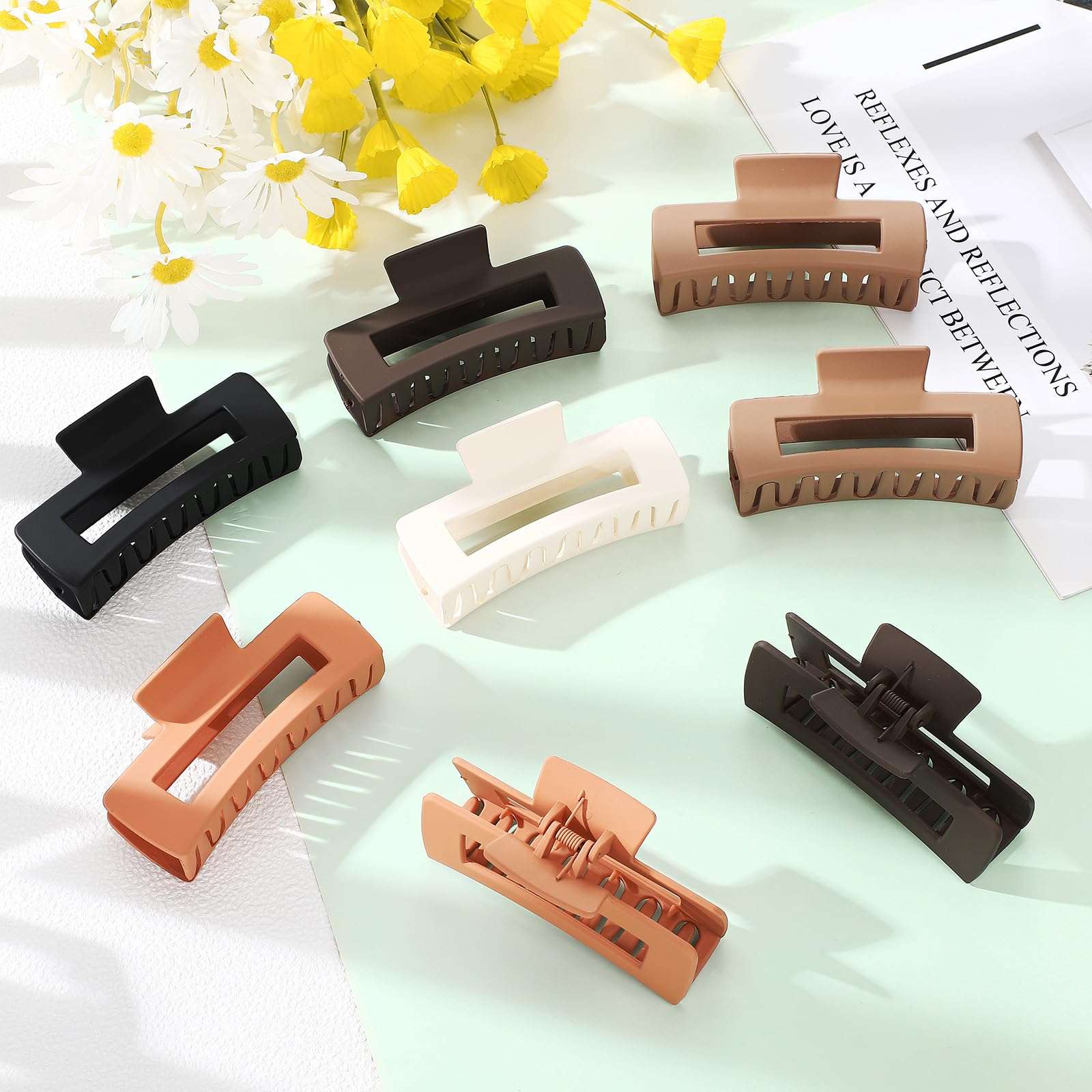 Hotop 50 Pcs Cute Hair Claw Clips Set Nonslip Square Clips Colorful Rectangle Hair Accessories for Women(4.1 Inch,Neutral Color) 6