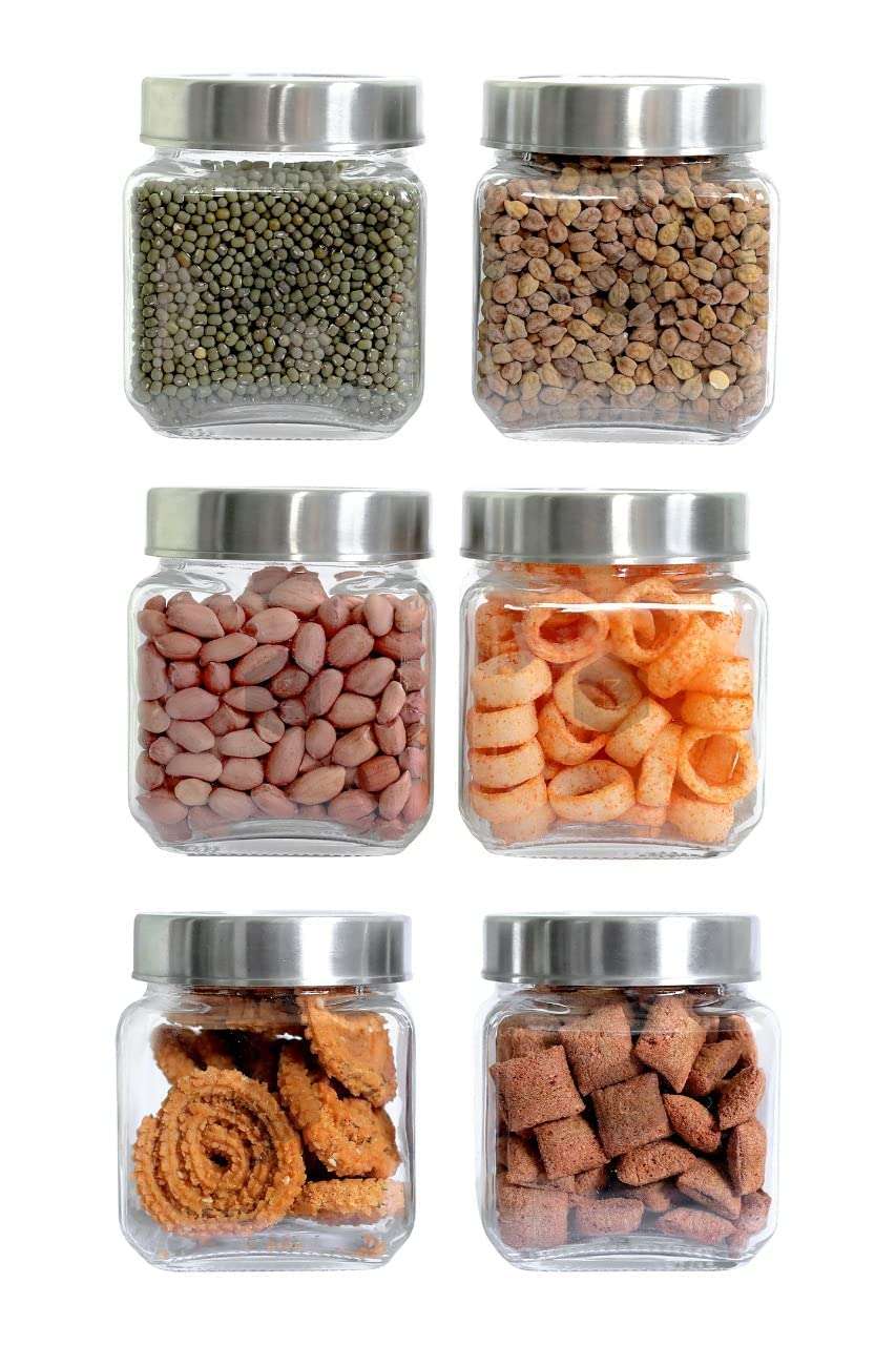 EVOQIS� Pop Jar With Glass Air Tight Lid Pickle Spice Food Storage Containers Transparent Storage Jar Herbs Jar,Jam Jar,Cookie Jar,pop Glass jar,Biscuit Glass Jar 500 ml (2) 4