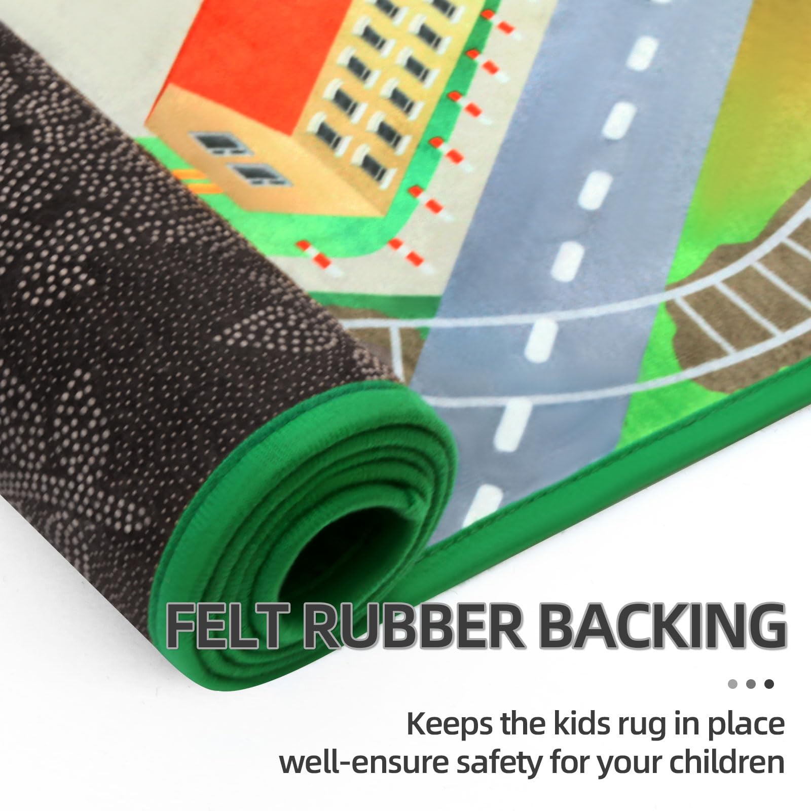 JinKune Kids Rug Playmat Carpet 4'x5.9 Grey, Non Slip Kids Rug for Playroom, Bedroom Boys, Kids Car Rug Play Mat, Road Train Track Rug 4