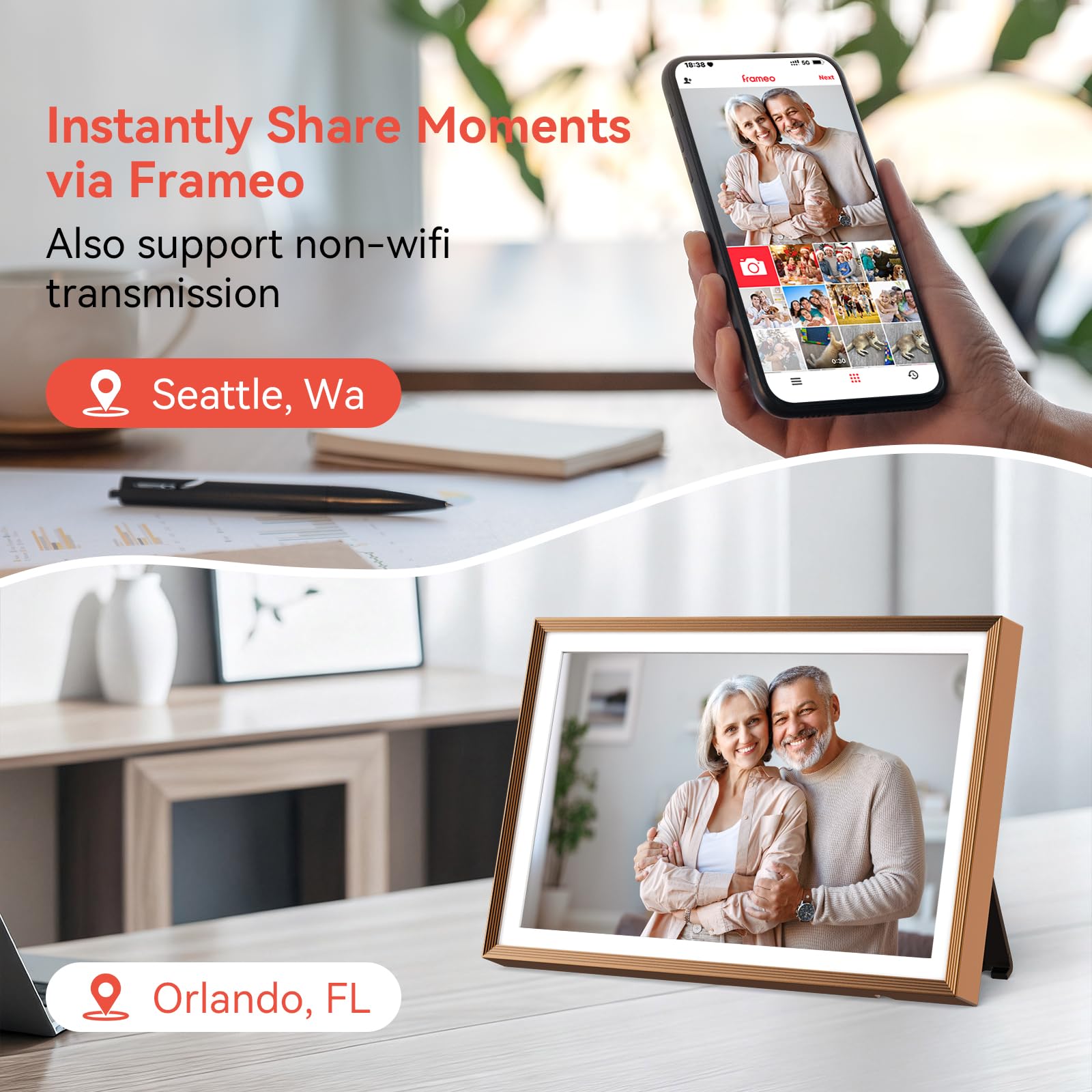 QOCEN Frameo Digital Picture Frame 10.1" HD IPS Anti-Glare Touch Screen Load Photos & Videos Directly from Phone Ideal for Thoughtful Gifting Small and Exquisite - Rose Bronze 5