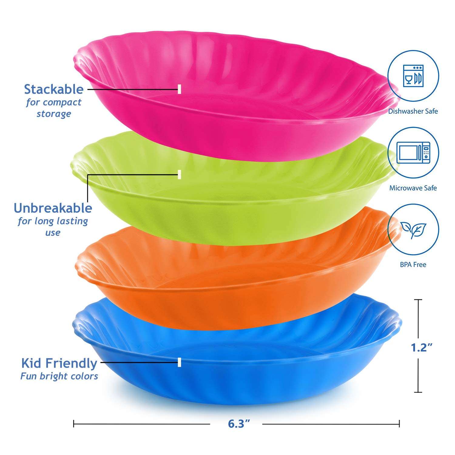 Set of 20 – 6 Inch Kid Plates - Kids Plastic Plates - Reusable Plastic Plates– BPA Free Dinner Plastic Plates for Kids - Food Safe Plastic Reusable Plates – Kids Plates Microwave and Dishwasher Safe 3