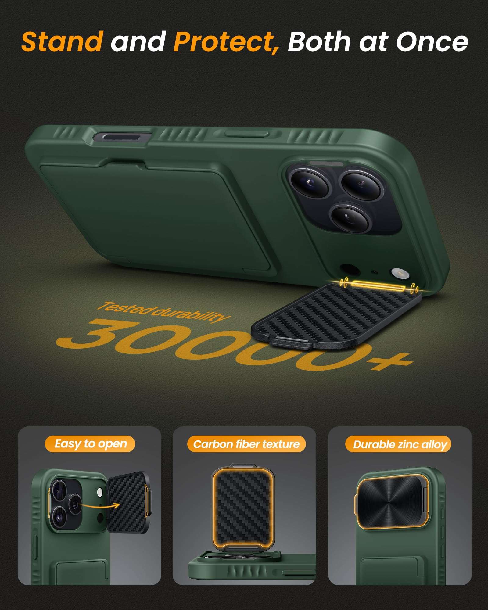 SIXBOX for iPhone 17 Pro Case Wallet with 2 Pack Screen Protector, Stand & Card Holder & Camera Cover, Rugged Military Grade Drop Protection Heavy Duty Hard Cover Case for iPhone 17 Pro 6.3", Green 6