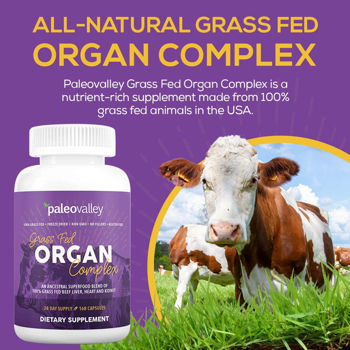 Paleovalley Grass Fed Beef Organ Complex - Freeze-Dried Beef Liver, Heart, and Kidney Blend, 1 Bottle 4