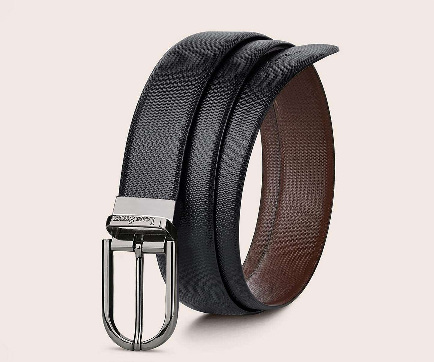 LOUIS STITCH Men's Italian Leather Reversible Belt 1.25 inch (35mm) Handcrafted Formal Waist Strap with Gunmetal Buckle Belt for Men Gents Boys (Black/Brown) (BE-DCGM) (Size-36) 3