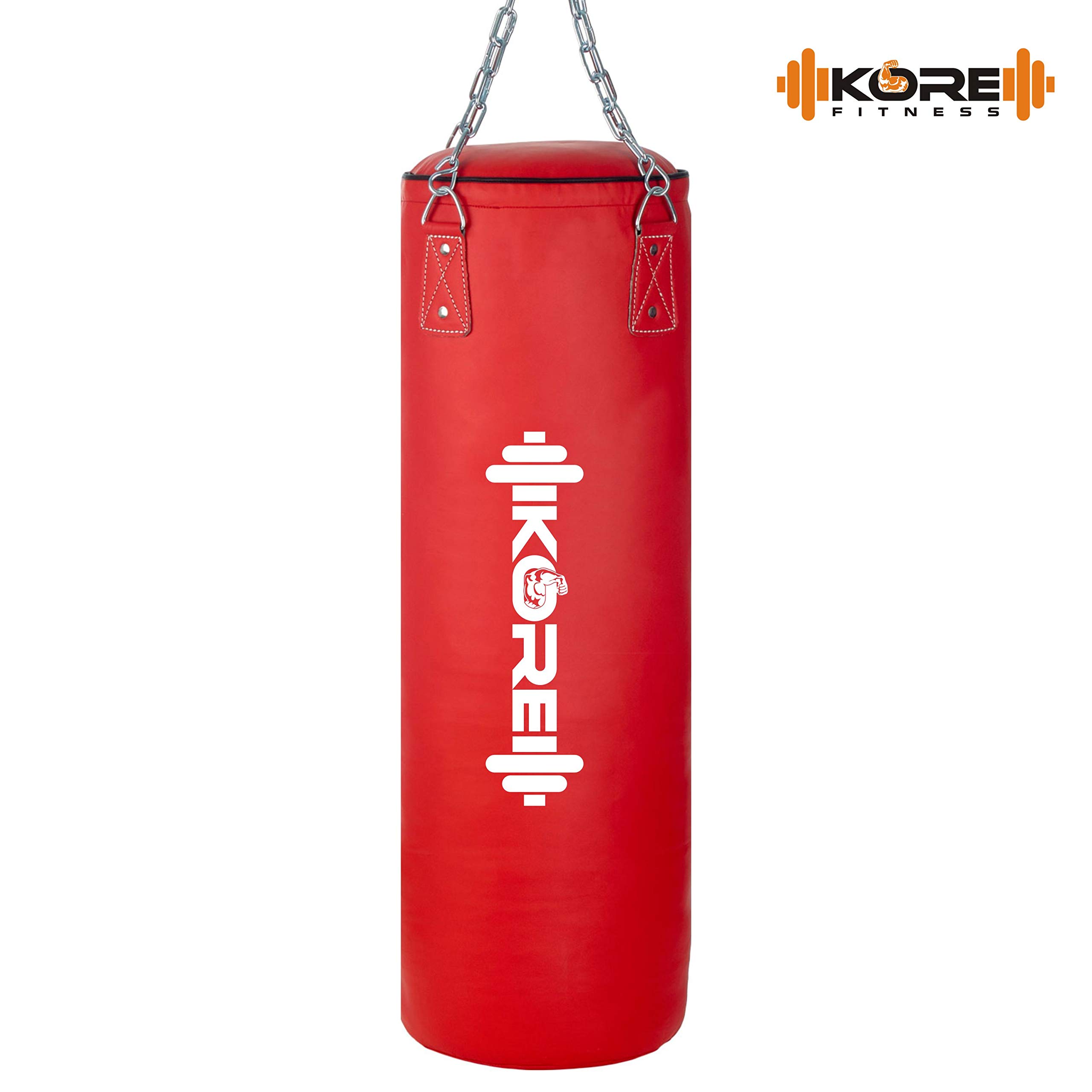KORE Ultimate 4 Feet Filled Heavy Red Punching Bag PU Leather Boxing MMA Sparring Punching Training Kickboxing Muay Thai with Rust Proof Stainless Steel Hanging Chain 2
