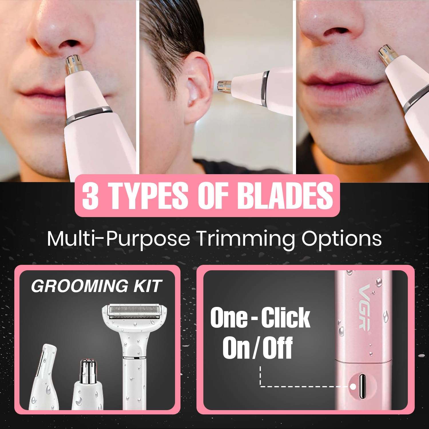 VGR Bikini Trimmer for Women | Safe & Gentle Grooming for Bikini, Underarm, Face & Body | Eyebrow & Nose Trimmer Attachments | IPX5 Waterproof | 60min Runtime | Type-C Charging (V-611) 6