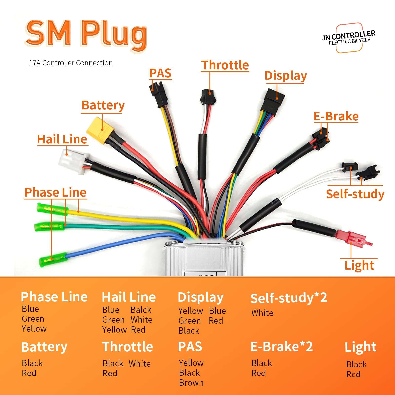 Ebike 17A Sine Wave Controller with CS866 Color Display, Adjustable Throttle & PAS for 500W 800W 1000W 1800W Electric Bicycles Hub Motor 4