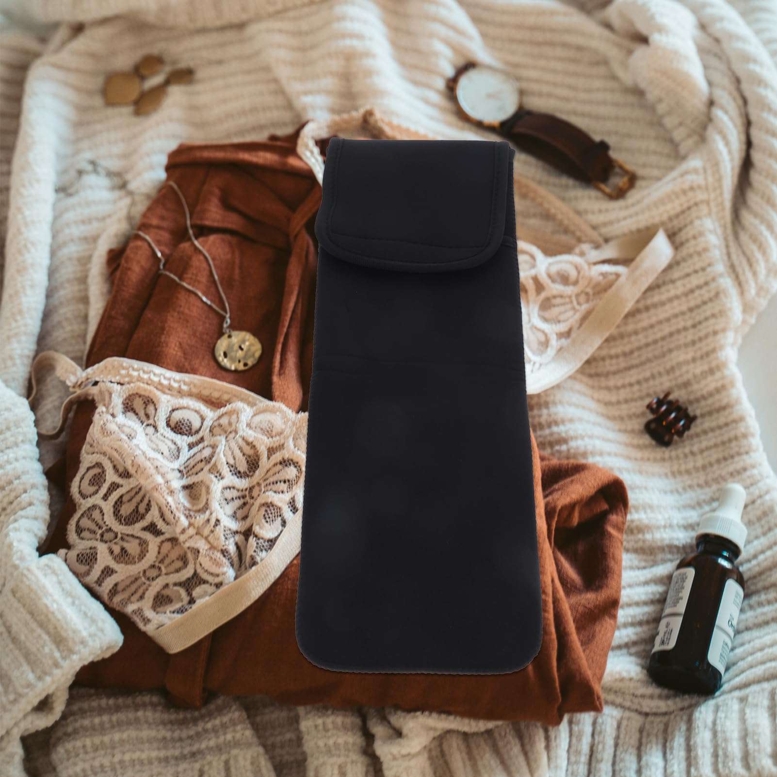 SOESFOUFU Hair Curler Protective Case Holder Hair Styling Tool Container Hair Dryer Case Hair Straightener Organizer Sundry Bag Suitcases Crimper Hair Tool Hair Styling Tool Bag Black Canvas 6