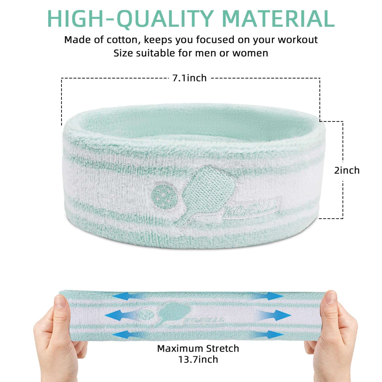 KOFULL Pickleball Sweatbands, Pickleball Headband, Tennis Headband, Pickleball Gifts for Pickleball Golf Tennis, Sweatbands Headband Wristband Set (Sweat Bands Headbands Men Women), Light Green 6