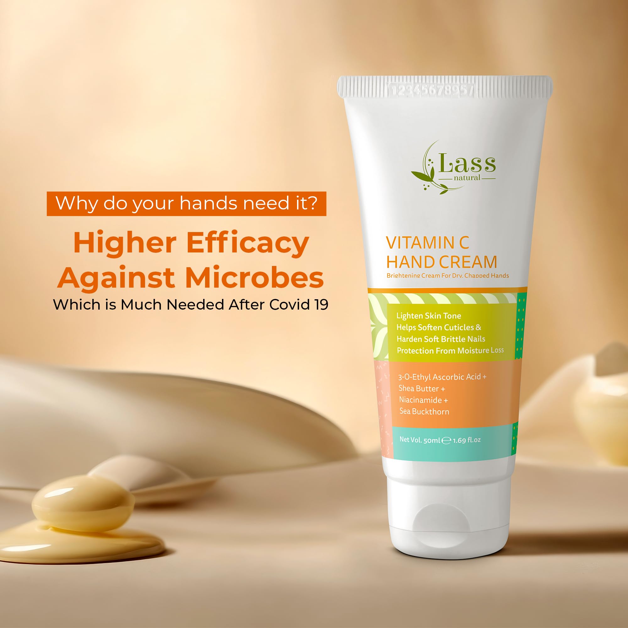 Lass Natural Vitamin C Hand Cream with Shea Butter, Niacinamide - 50gm for Women and Men | Helps in Soften Cutilcles for Dry and Rough Hands | For Brightening, Moisturising & Soften Brittle Nails 5