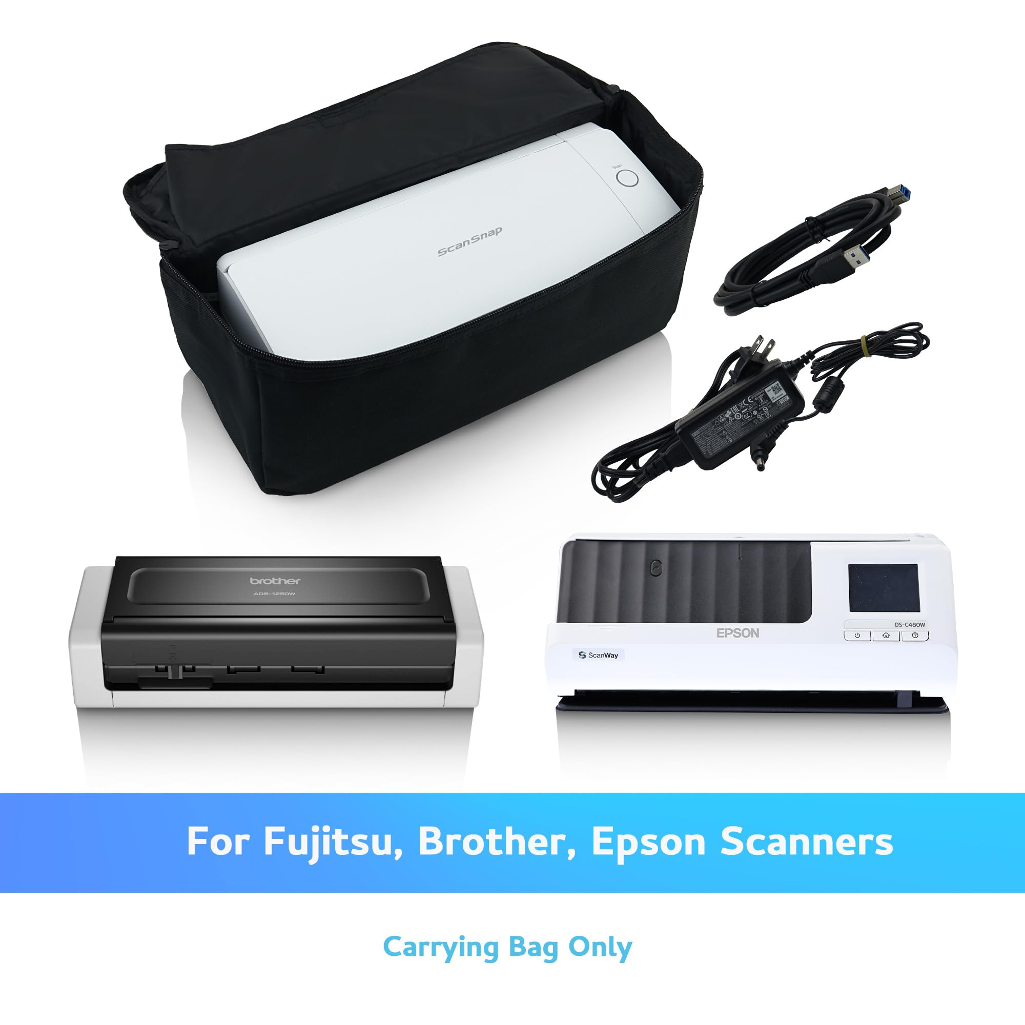Compact Document Scanner Carrying Case – Travel Bag for Fujitsu ScanSnap ix1300, Plustek, Epson and Brother Scanner use. Dust-Proof, Anti-Static, Dust Cover & Protector. 3