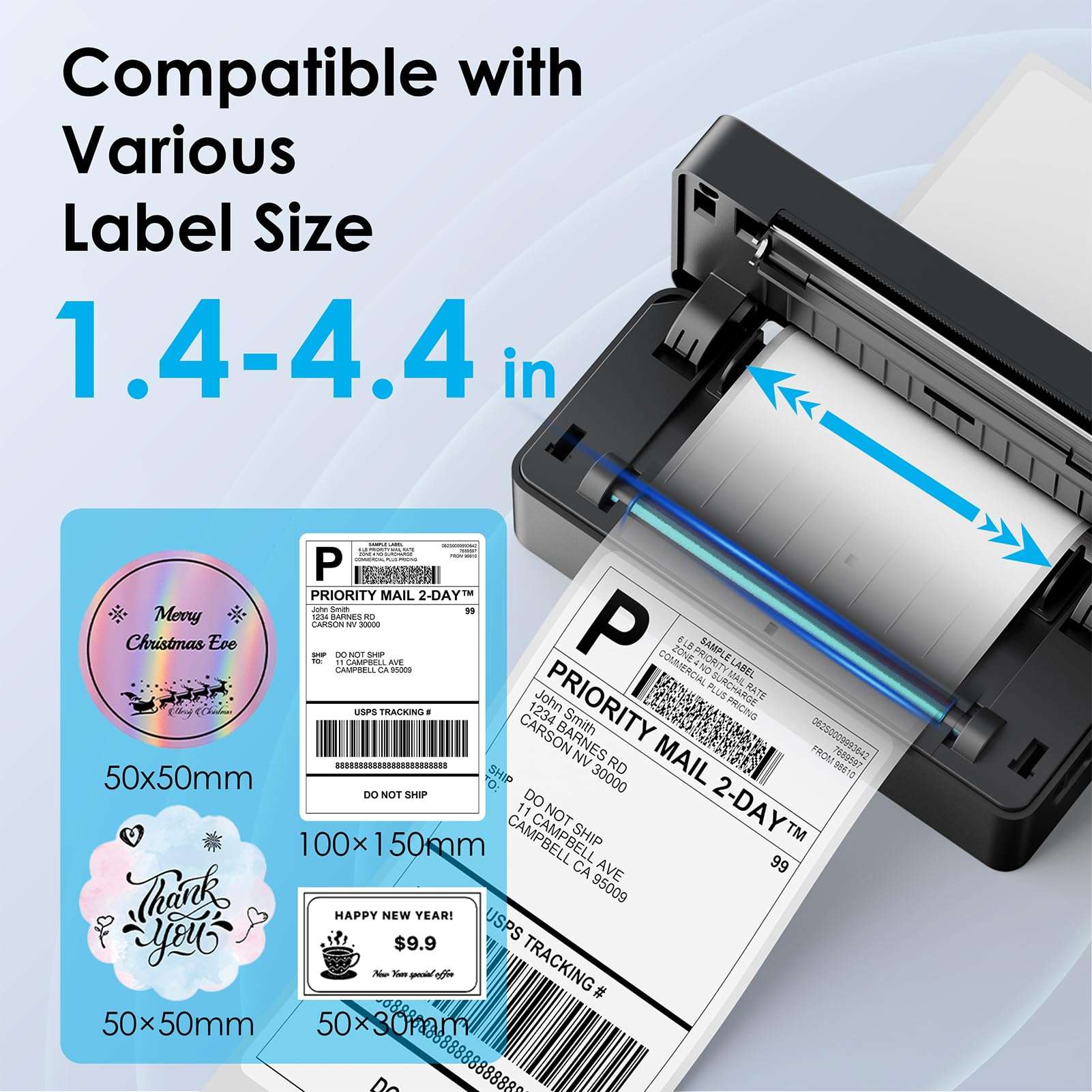 KNAON Shipping Thermal Label Printer, 4x6 Portable Label Printer, Bluetooth Label Maker for Small Business, Support iPhone,Android,Windows,Mac,Chromebook,Works with USPS, Ebay,Shopify&More, Black 4