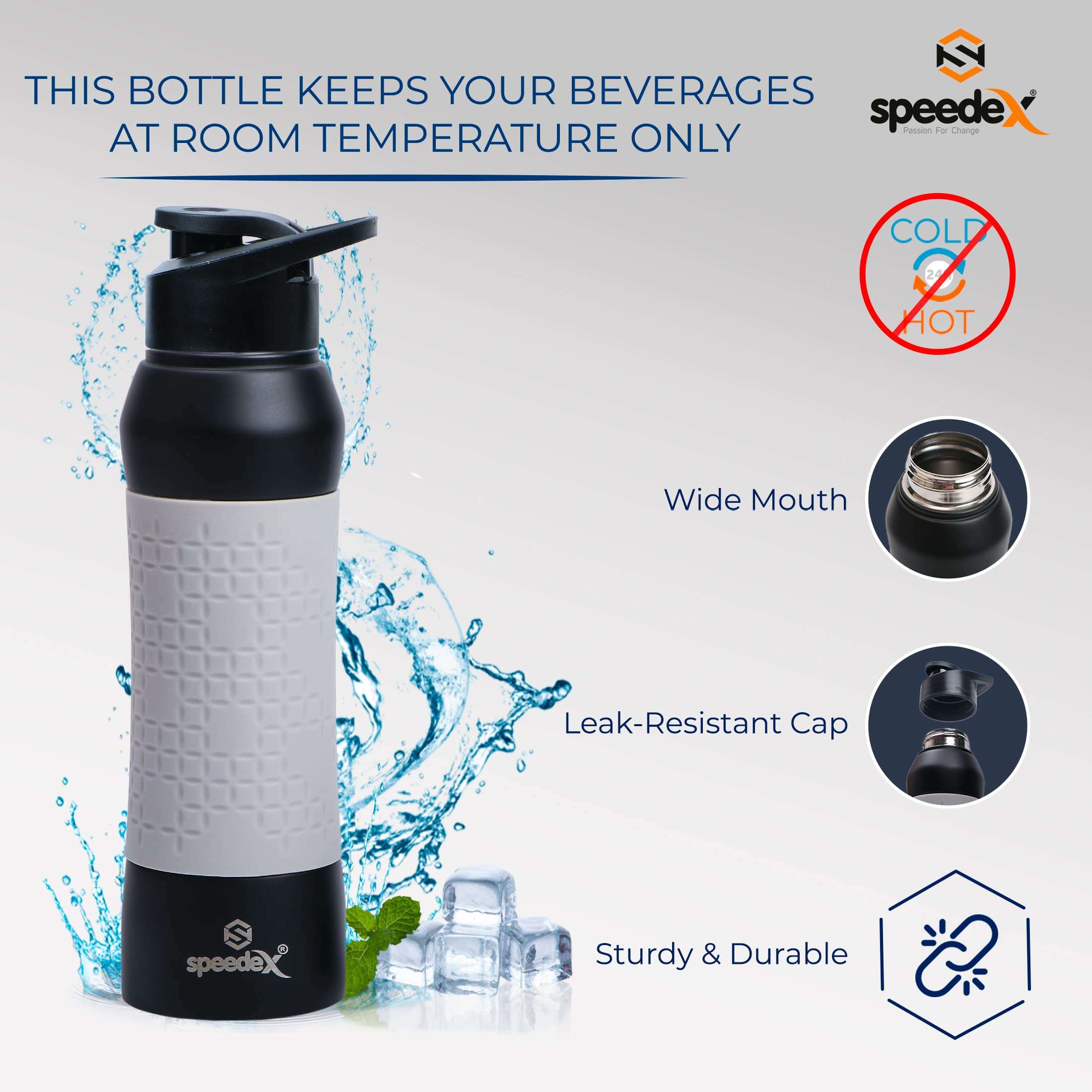 Speedex Stainless Steel 750 ML Water Bottle for Fridge/School/Outdoor/Gym/Home/Office/Boys/Girls/Kids, Leak Proof and BPA Free(Black-Grey Colour, Set of 1, 750 ML) 6