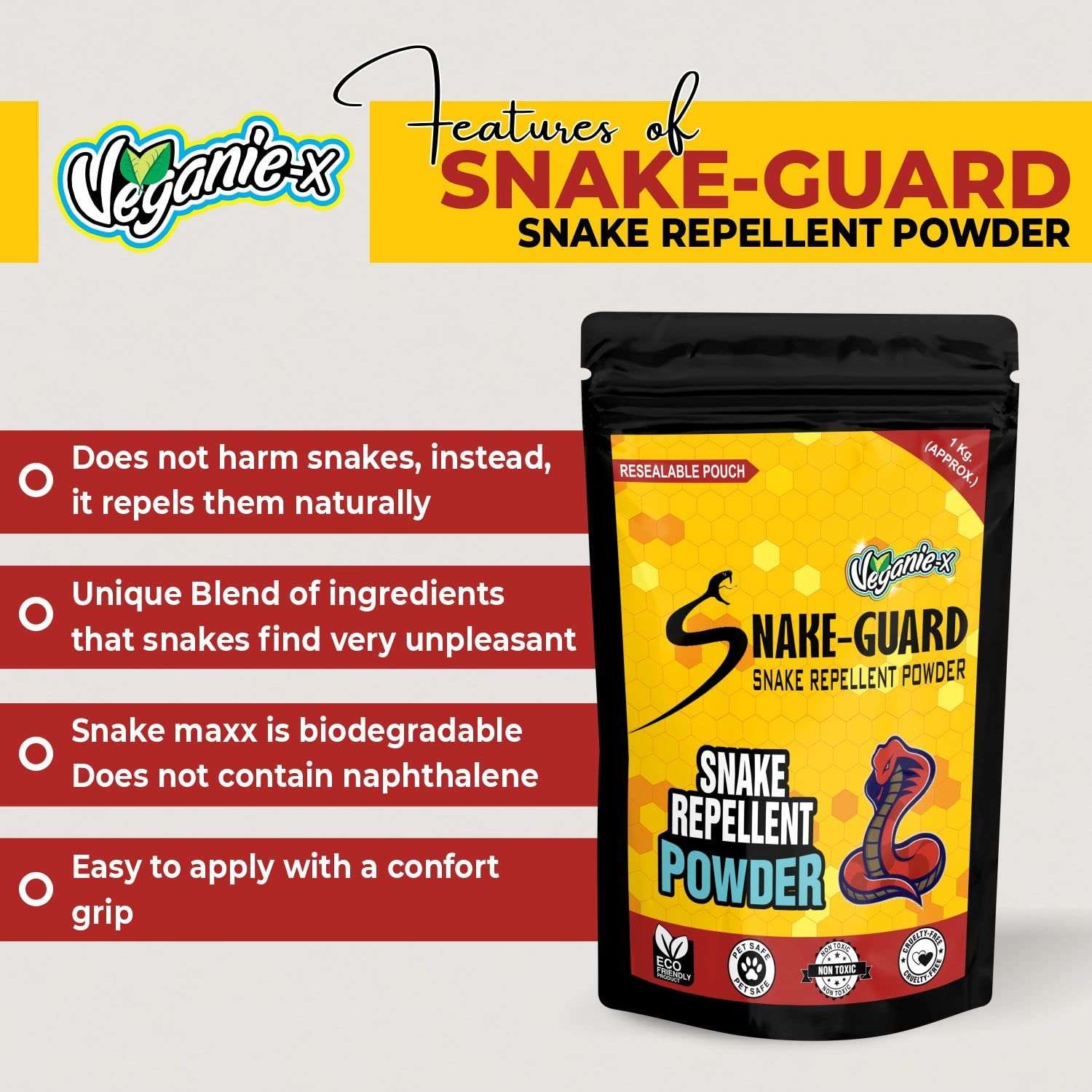Veganie-X Snake Guard Snake Repellent Powder | Non-Toxic Safe Eco-Friendly Long-Lasting Protection | Snake Repellent for Outdoors Home-10 Kg, Pack of 10 6