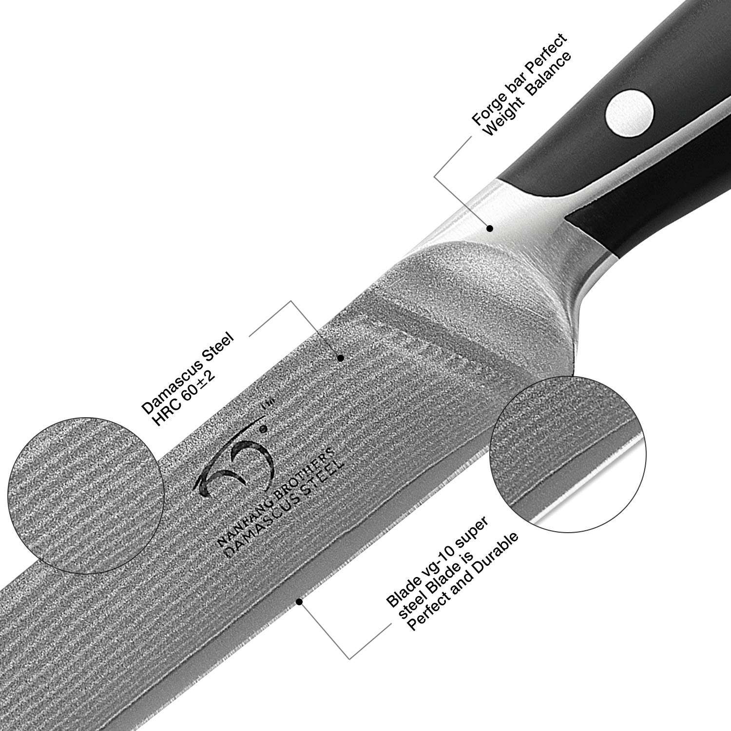 Damascus Kitchen Knife, 8 Inch Slicing Knife Professional Kitchen Knife Forged with VG10 Super Steel 67-Layer Damascus, Non-slip ABS Ergonomic Triple Rivet Handle, Razor Sharp Lightweight Multipurpose 3