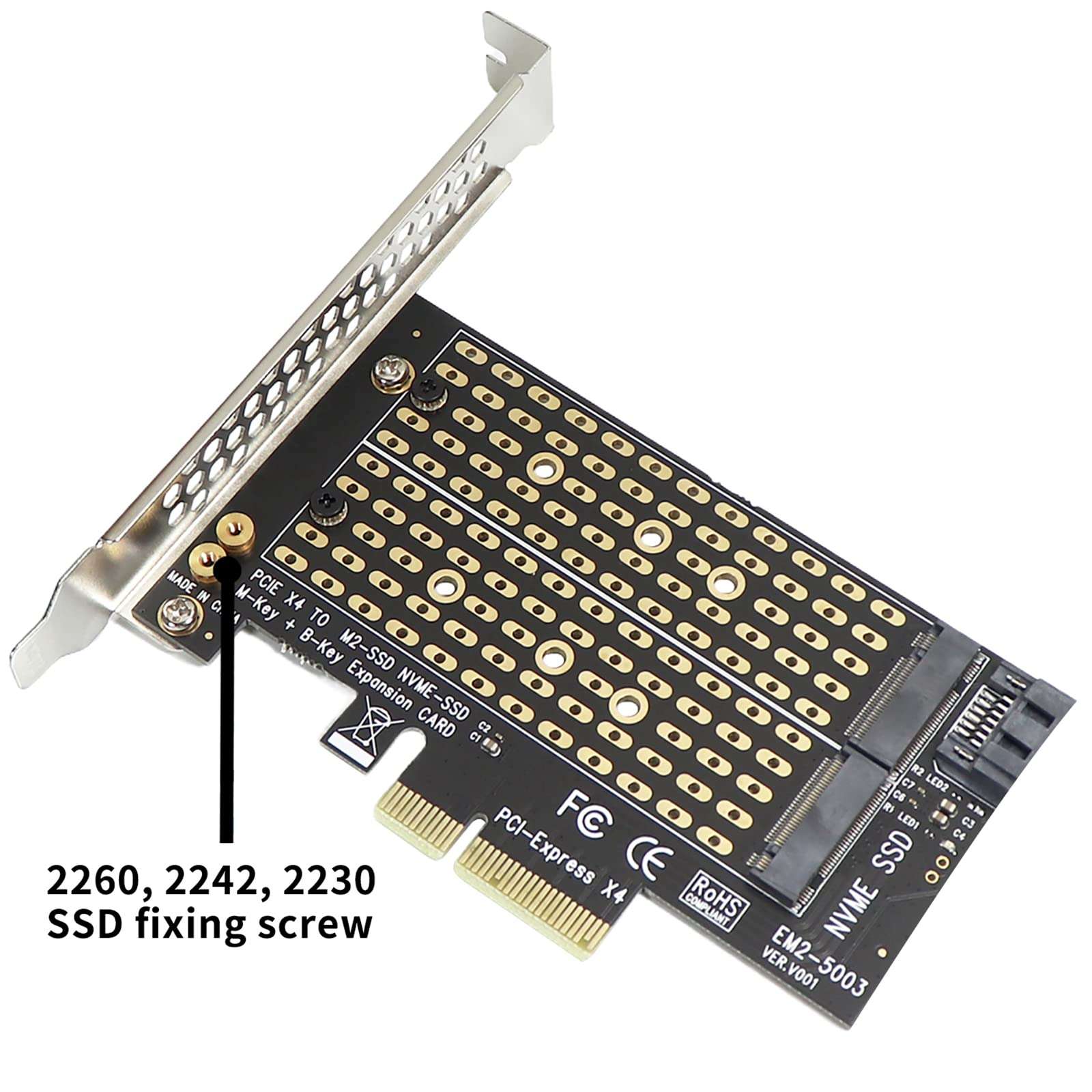 M.2 NVMe PCIe Adapter,Dual M2 SATA B Key and NVMe M Key to PCI-e x4 Adapter Card for 2280 2260 2242 2230 SSD, with M.2 Heatsink 6