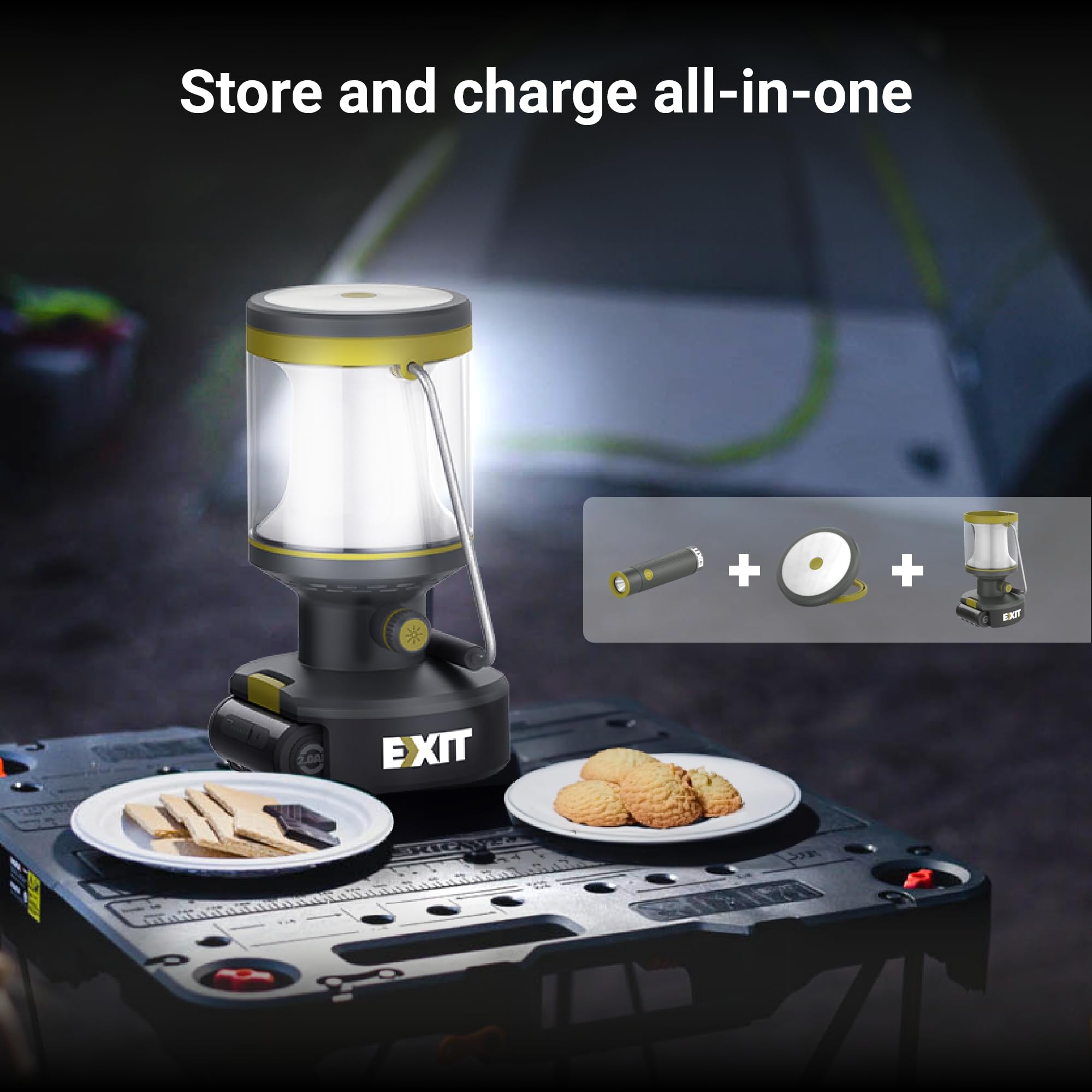 EXIT 20V 3-in-1 Rechargeable LED Lantern EX003, Portable, 800 Lumen Lantern Flashlight for Camping, Hurricane, Emergency, Hiking, Includes 2 Replaceable Battery Packs 6