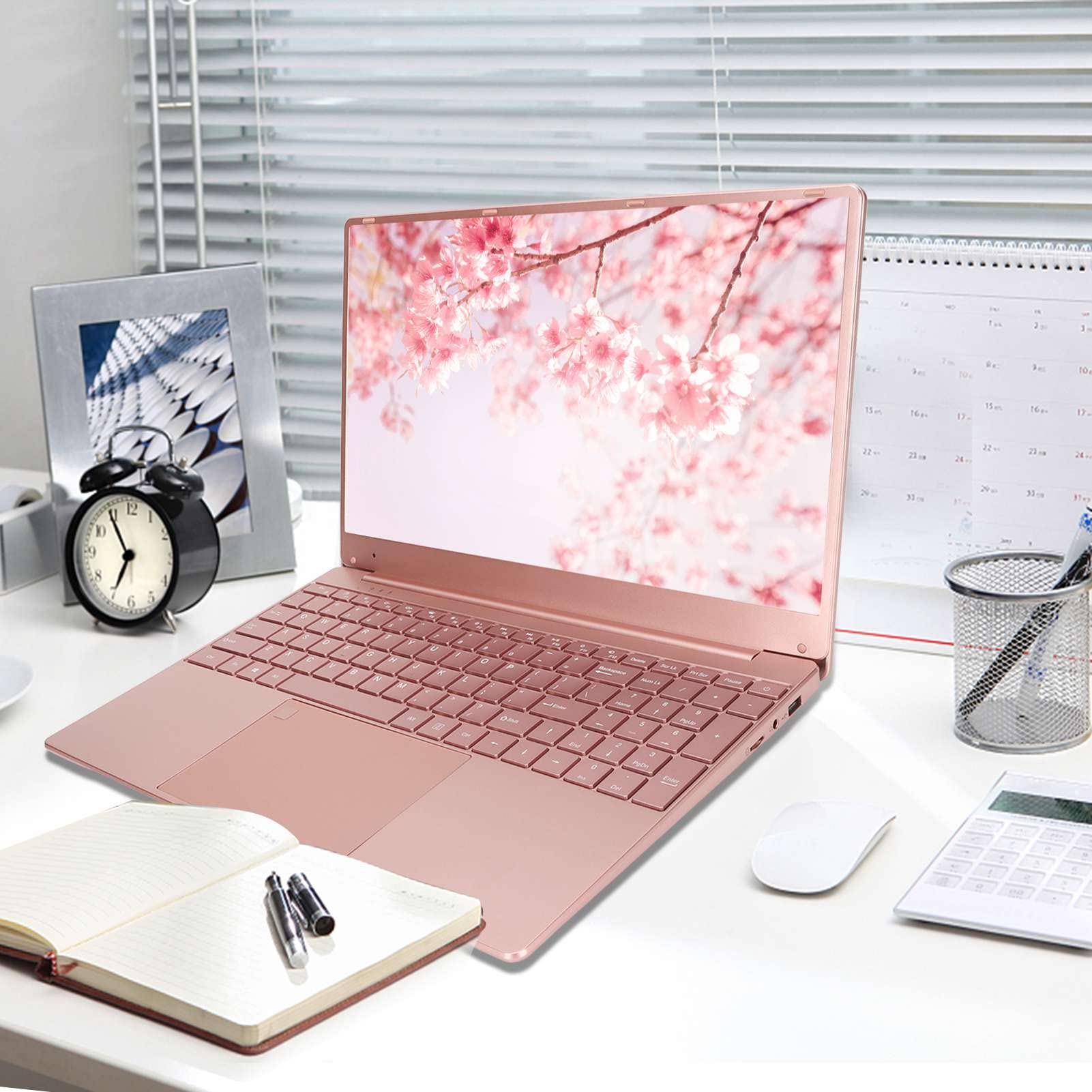 15.6in Pink Laptop Computer, 2K IPS HD Dispaly Thin and Light Laptop, for Intel N5095 CPU For Intel UHD Graphics for Windows 11, with WiFi Backlit Keyboard Fingerprint Numerical Keypad(16+256G) 6