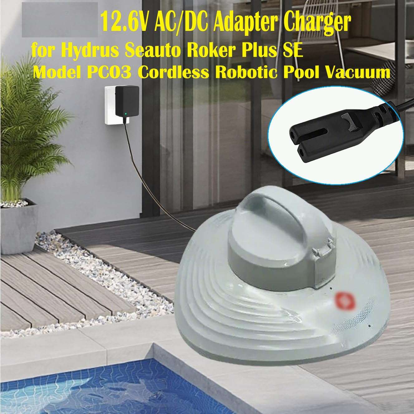 2-Prong 12.6V 1.2A AC/DC Adapter for Hydrus Seauto Roker+ Plus SE PC03 Aiper Scuba SE Grennix RKVC-YC003 G900 G905 Cordless Robotic Swimming Pool Vacuum Cleaner MX20Z-1261200 1A Power Supply Charger 3
