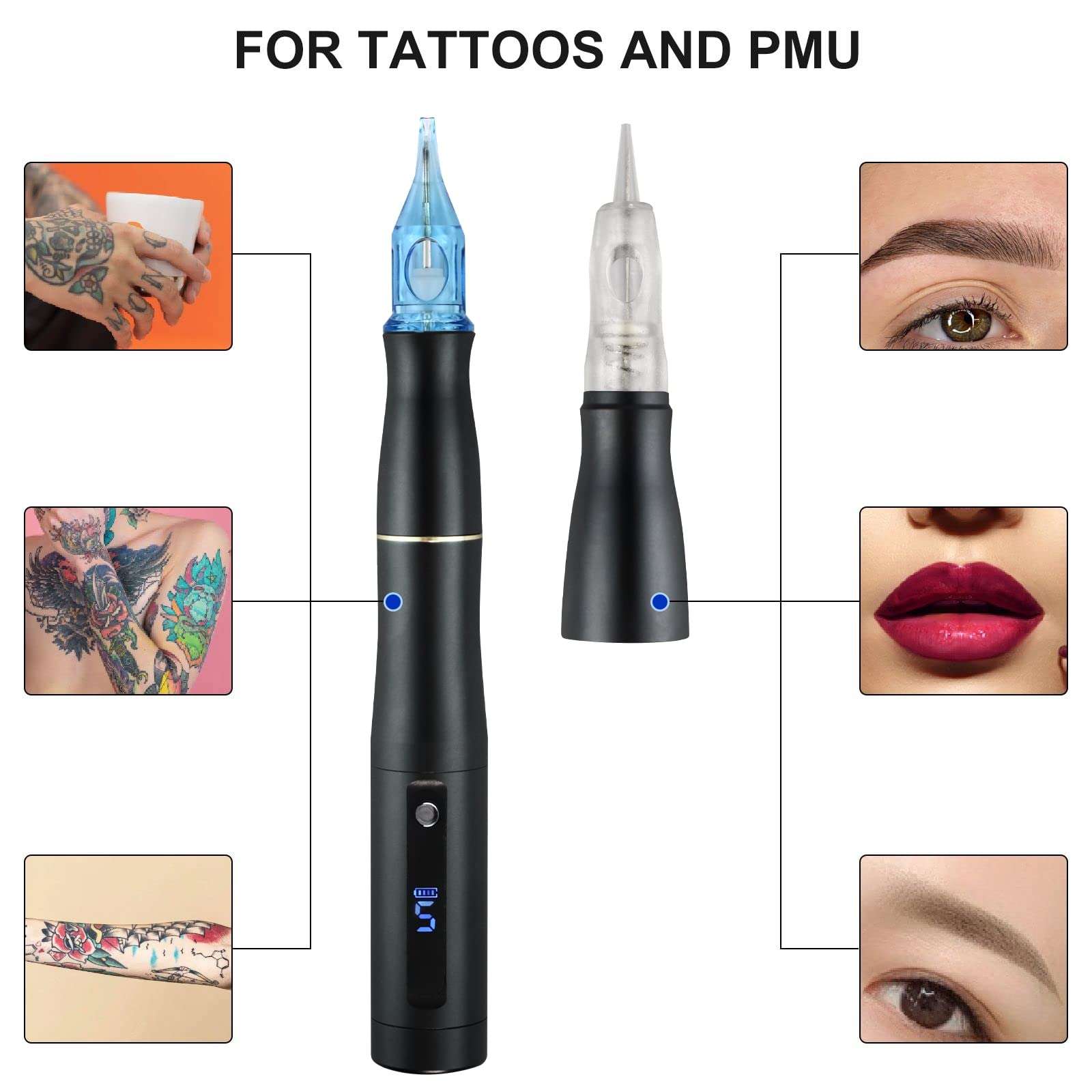 Digital Permanent Make Up Machine, Double Batteries Tattoo Machine Pen - LCD Screen with Speed and Power Display- Ombré Powder Brows Lips & Eyeliner (Matte Black) 6