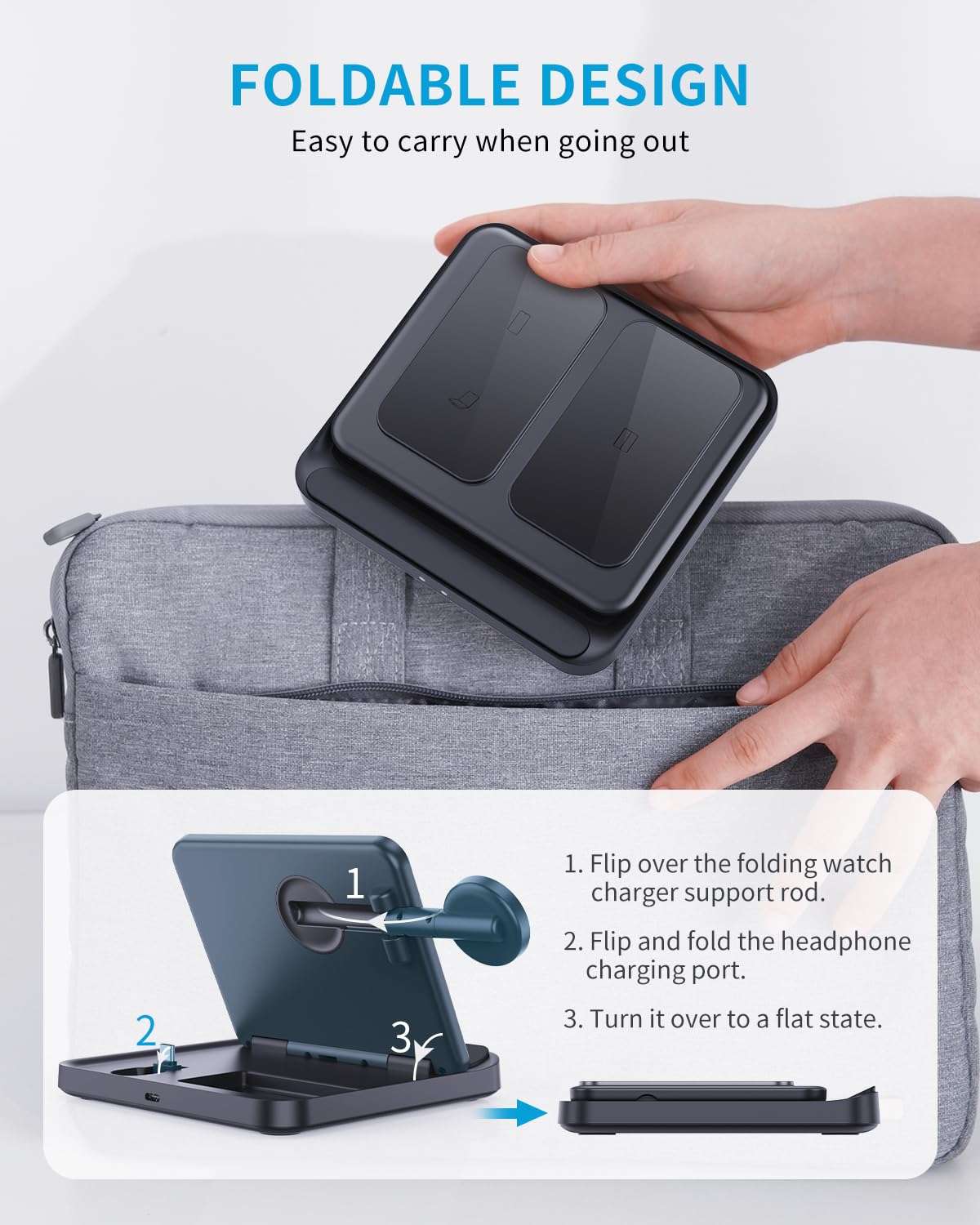 Wireless Charger Station for Samsung Z Fold 7/6/5, ANPULES 3 in 1 Foldable Fast Wireless Charging Stand Dock for Galaxy Z Fold4/Flip 6/5, Wireless Charger for Watch 6/6 Classic, Buds 2/Pro/Live 3