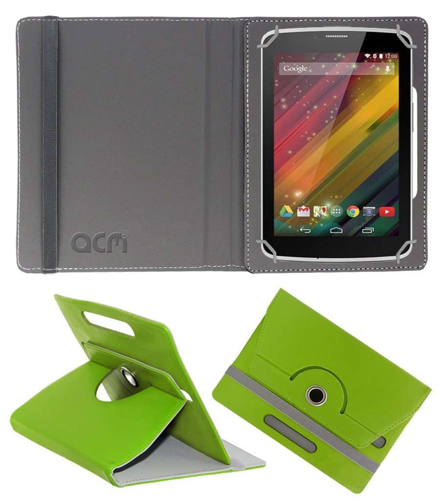Acm Rotating 360 Leather Flip Case Compatible with Hp Voicetab 7 Cover Stand Green 1