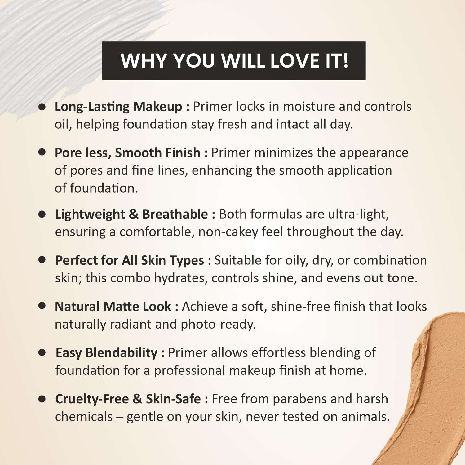 Verymiss Waterproof Foundation & Primer Combo | Natural Finish, Long-Lasting & Lightweight | Pore Blurring + High Coverage Base 6