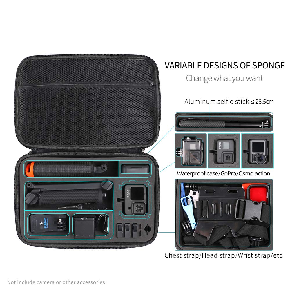 SUREWO Surface-Waterproof Carrying Case Compatible with GoPro Hero 13/12/11/10/9/8/7/(2018)/6/5 Black,DJI osmo action,AKASO/Campark/YI Action Camera and More (Large) 3
