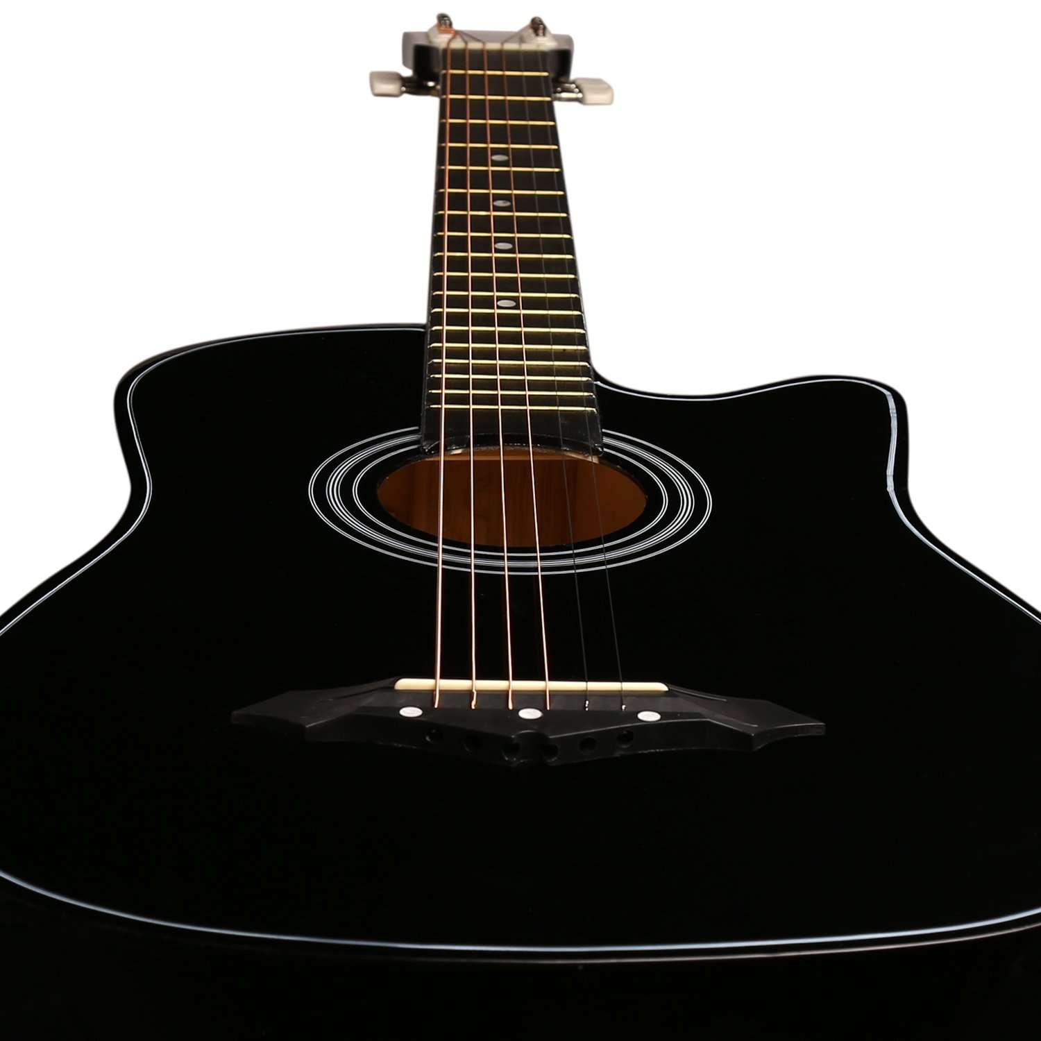 Juârez Acoustic Guitar, 38 Inch Cutaway, 038C with Bag, Strings, Pick and Strap, Black 4