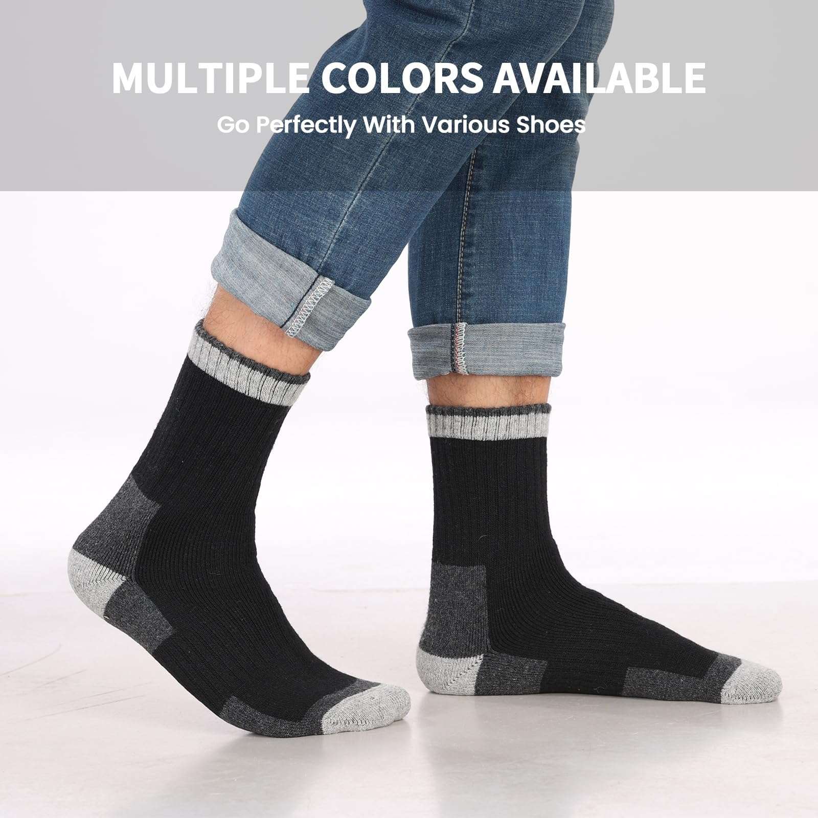 BESTENA 5 Pairs Hiking Wool Socks for Men Thick Thermal Socks Boot Socks Crew Socks for Cold Weather 6