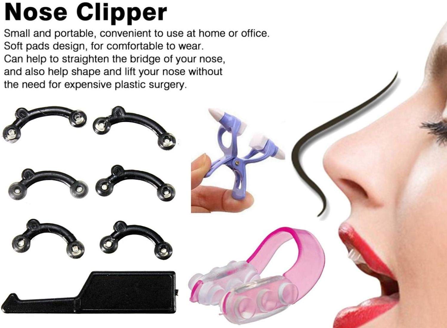 Digital Shoppy Secret 3D Invisible Rhino Correct Nose Up Lifting Shaper Clip and Tool Hook Straightening Kit -3 Pieces (Pink, Blue and Black) 2