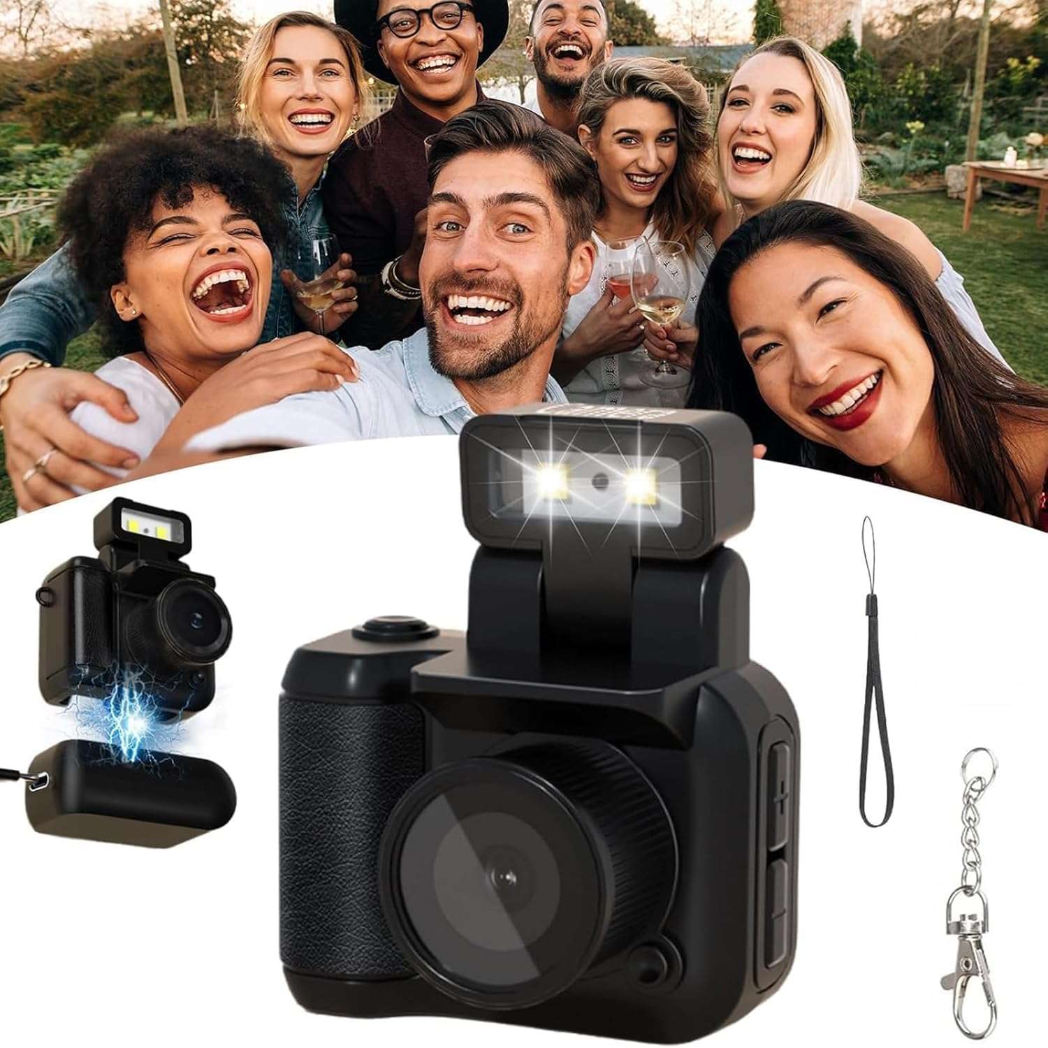 Retroscope Mini Camera, Mini Retro Camera, 1.44In Screen 1080P HD Mini Digital Camera, 1080p Video, 90° Flip Flash, 6 Filters, 0 Second Interval Recording (No Memory Card,Black) 1