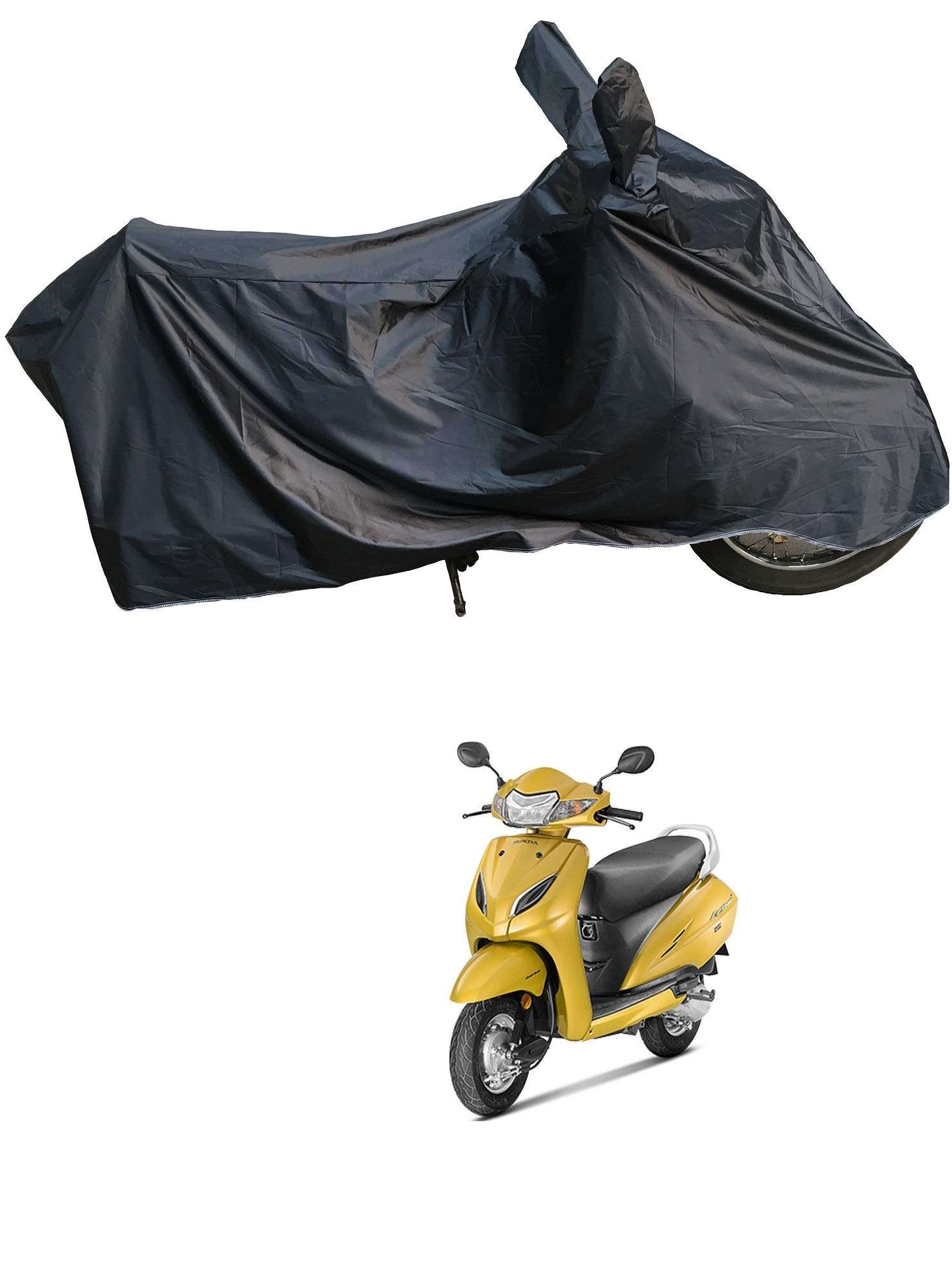 RiderShine Waterproof Scooty Body Cover for Honda Activa 5G Double Mirror Pocket with Over Lock Protection (Black) 1