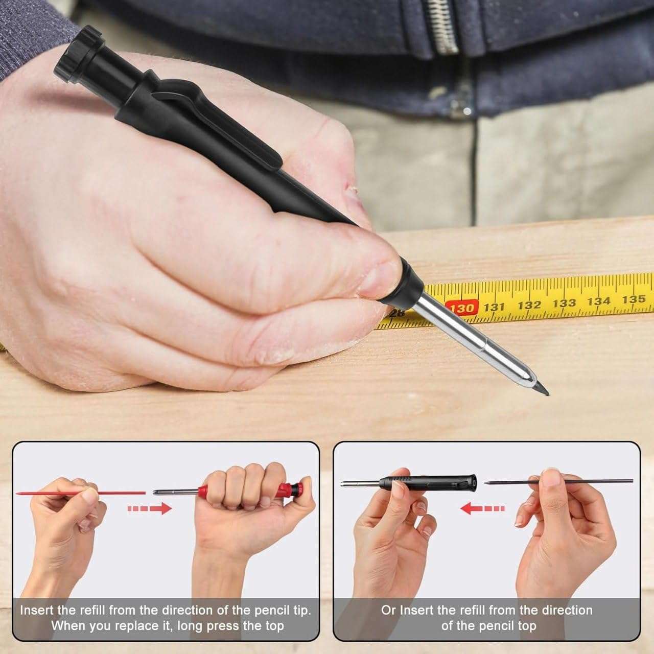 IQS Enterprise Mechanical Carpenter Pencils with 6 Refills and Metal Marking Scriber Tool, Solid Deep Hole Woodworking Pencils Marker Marking Tools with Built in Sharpener (1 pack) 6